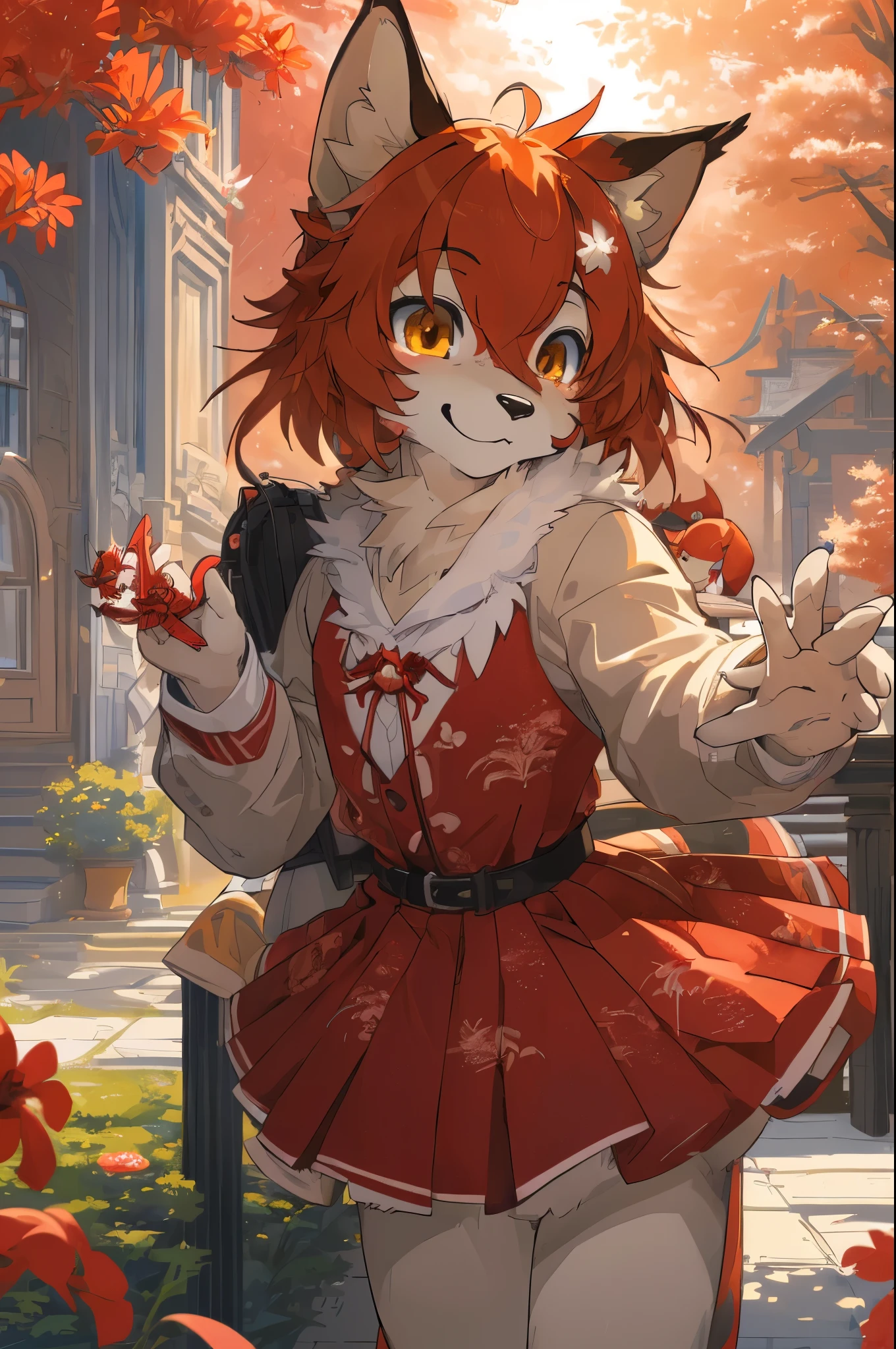 (furry art, uploaded on e621:1.4)cover_page, highres, top quality, best quality, paid reward available, High-quality illustrations, unparalleled masterpiece, perfect artwork, absurdres, super high resolution, detailed background, red spider lilies, 6+boys, 6+girls, Happy, joyful(Photos of solo travelers)(kemono, furry anthro),