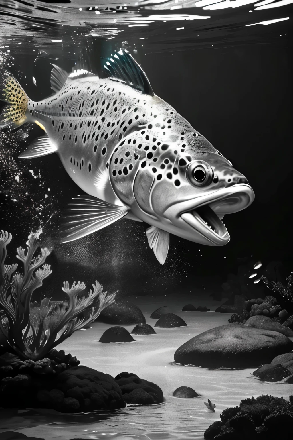 (best quality,4k,black and white,underwater ,photo-realistic:1.37),subtle textures,smooth flow,unseen t,fine details,dramatic contrast,ethereal beauty,dappled light,seamless transition,serene atmosphere,dark shadows,rippling effects,synchronized dance,calm and mysterious,graceful motion,,harmonious composition,mesmerizing patterns,deep tranquility,submerged world,intricate r,majestic presence,monochrome elegance,subtle shades,breathtaking view,subaquatic symphony,sublime experience,aquatic poetry,hidden treasures,audio-visual spectacle