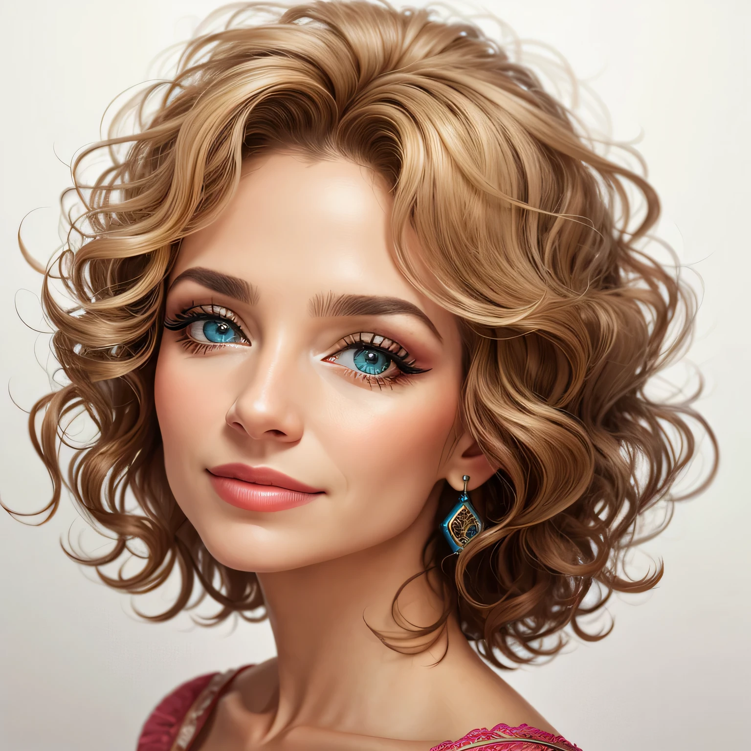 pencil sketch of a beautiful mature woman 40 years, com cabelo curto loiro, Messy hair, sedutor, retrato de Charles Miano, desenho a tinta, arte ilustrativa, soft lighting, detalhado, ritmo mais fluido, elegante, baixo contraste, add smooth blur with fine line, batom vermelho, olhos azuis.