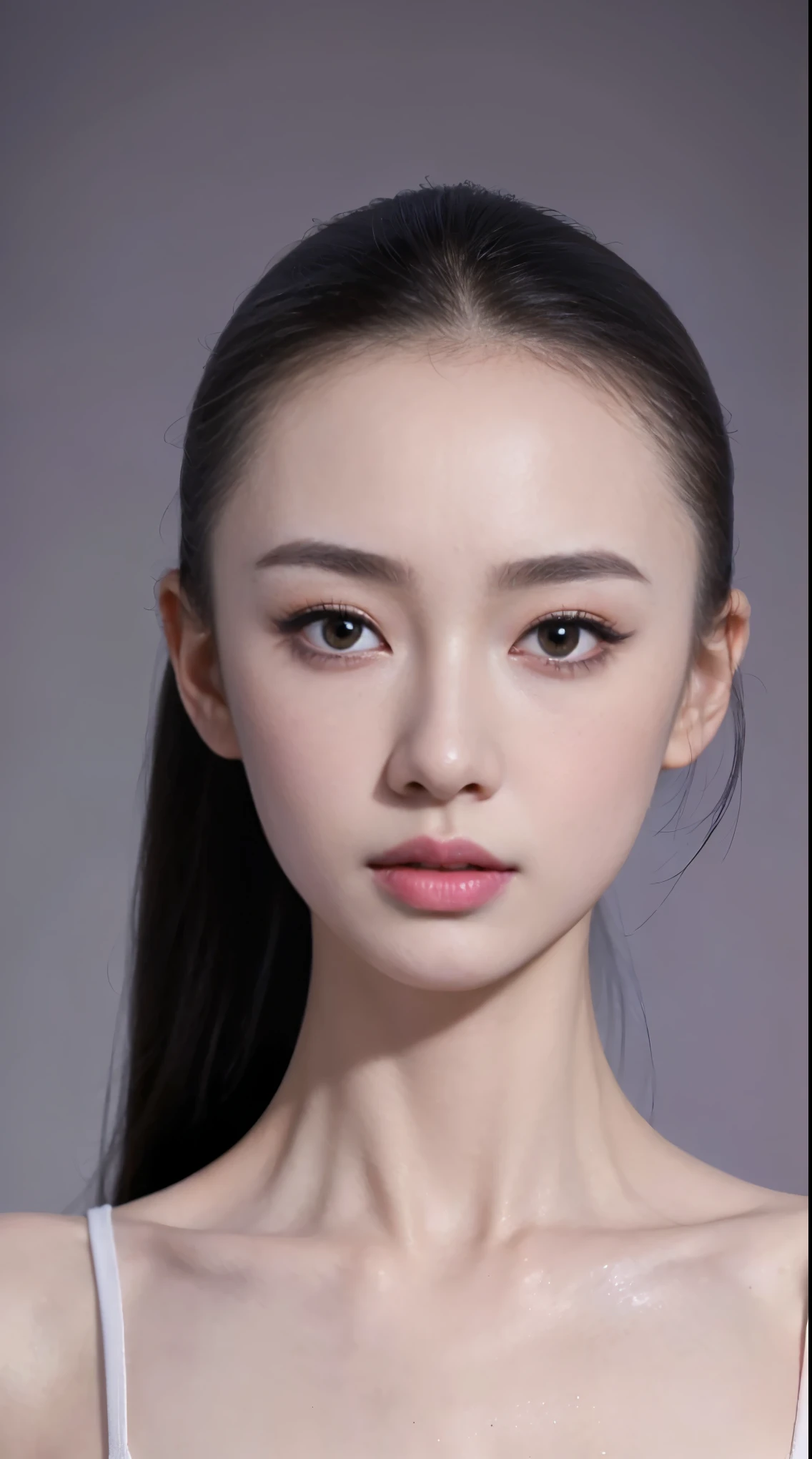 fashion model 18 years old [[[[Close-up face]]]], [[[[]]]], [[[[rape]]]], perfect eyes, perfect iris，perfect lips，perfect teeth，Perfect skin，Has fair skin，long face，slender nose，girl face，((Chinese ballet dancer&#39;s face))，Keep your eyes on the camera，A delicate face，Looking at the camera with sexy and charming eyes，take off shoulders，show your neck，low cut clothes，Raised sexy，Slim，（((face close-up:1.4))），gray background，4k ultra high definition, ultra high resolution, (lifelike: 1.4), best quality，masterpiece，（pastel colors：1.2），（face shot:1.4)