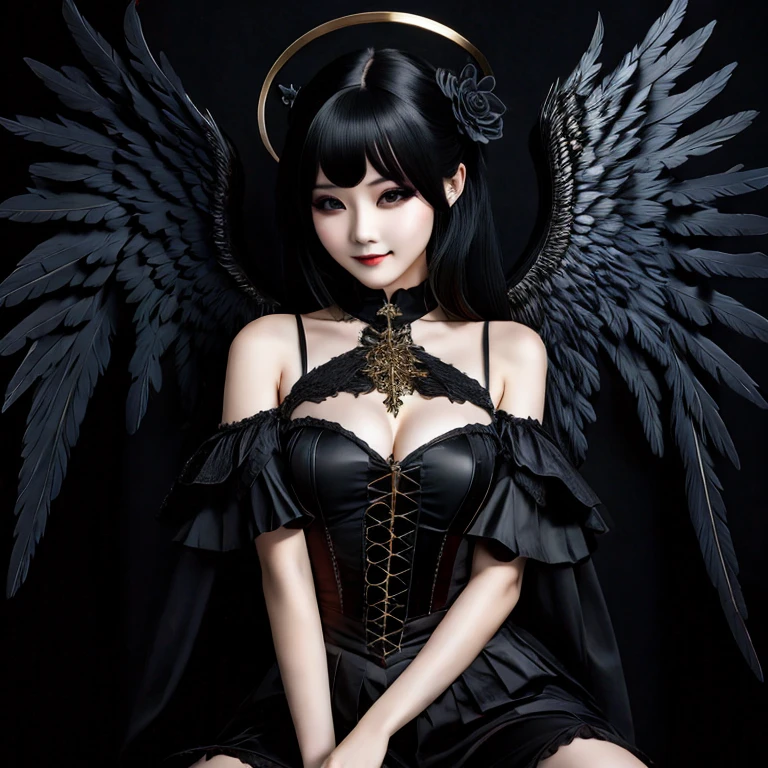 (masterpiece, best quality:1.2), 1girl, solo, angel, gothic, sexy, cute