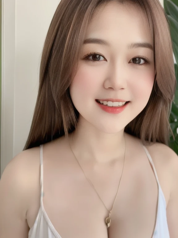 (realistic、masterpiece、Best Quality、8K、highres、high resolution:1.3)、1 girl、smile, Huge breasts、white bikini、pale white skin、looking at viewers、super fine face and eyes、long hair、indoor、 upper body、