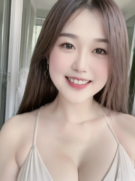 (realistic、masterpiece、Best Quality、8K、highres、high resolution:1.3)、1 girl、Huge breasts、smile, white bikini、pale white skin、looking at viewers、super fine face and eyes、long hair、indoor、 upper body、