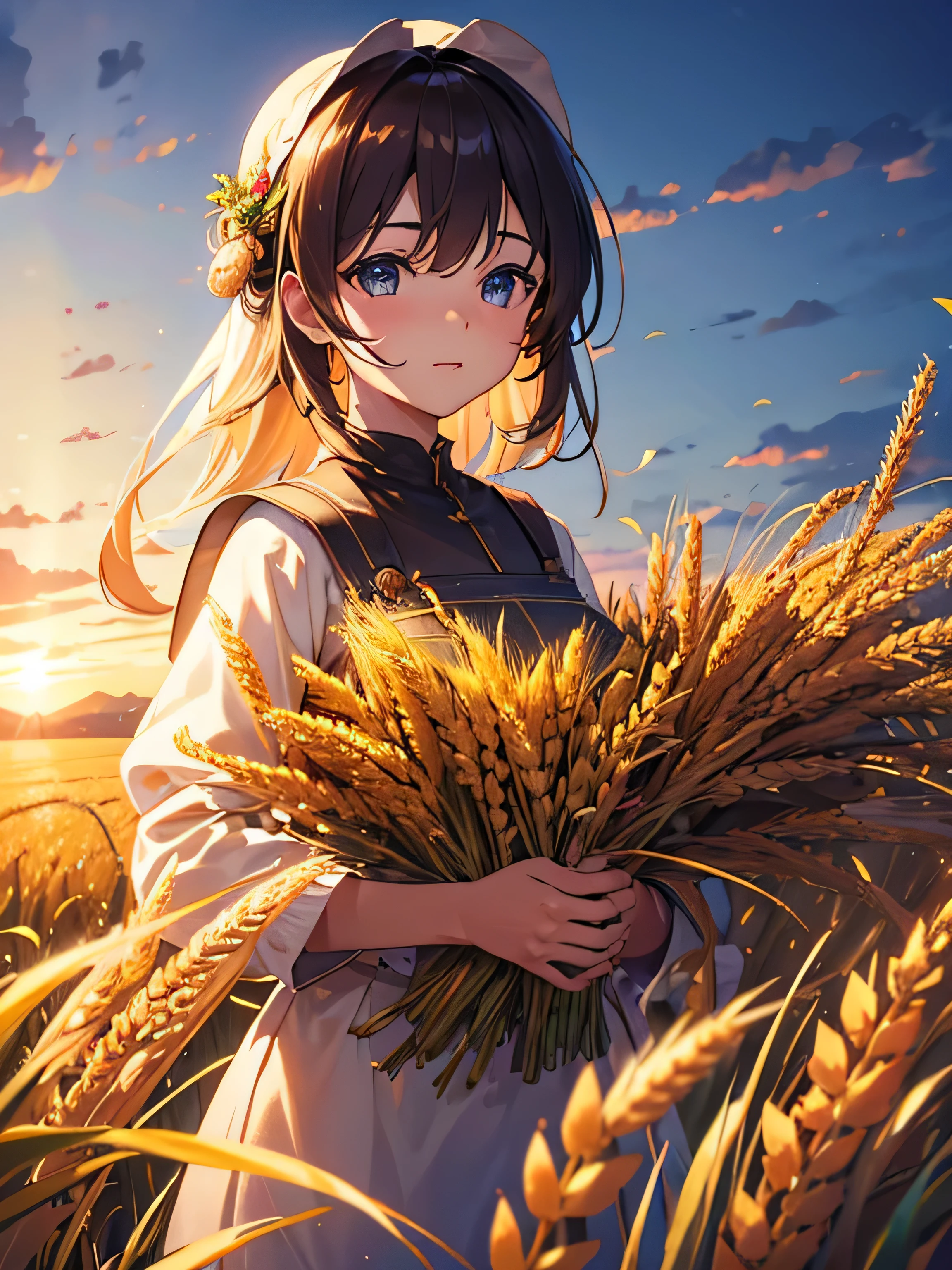 Masterpiece, best quality, (very detailed CG unified 8k wallpaper) (best quality), (best illustration), (best shade) nature harvest wheat, super meticulous , people working in the fields --v6