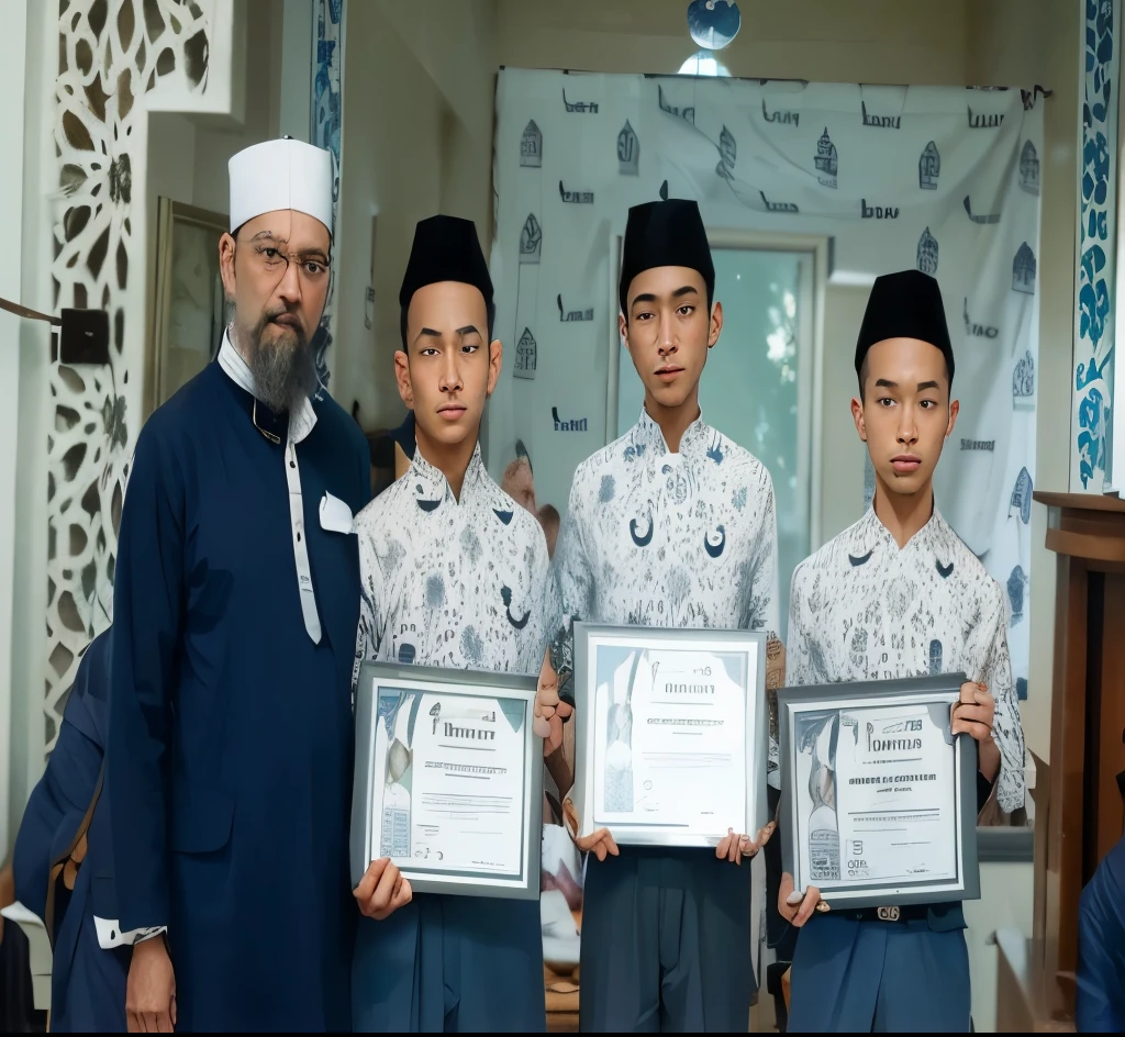 three men holding certificates standing next to each other, wonderful masterpiece, full protrait, award-winning art, award - winning art, foto, beautiful masterpiece, awarded, competition winning, award-winning masterpiece, extremely intricate, protrait, very clear picture, lokah samastah sukhino bhavantu, winning awards, honored, award-winning photo
