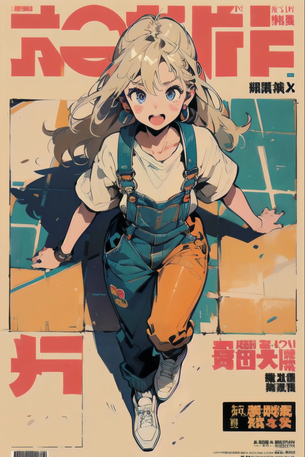 Beautiful Girls in Anime, ,clean small surfaces, (magazine cover:1.4), ((From above:1.3))、((ride in a car)), (dynamic pose:1.3), (lots of stickers on clothes:1.5), 1 cute girl, highest quality、ウルトラ - High resolution、High resolution、Detailed CG、8k unit wallpaper、17 years old、fine and beautiful eyes, long hair、(((Different types of colorful super shiny overalls)))、(((After sunburn)))、VTuber Full Body Model、(shiny body,:1.5)、((Mr.々street fashion、Oversized sweatshirt、socks、tech sneakers))、blush, Sweat, please be shy、(Ahegao:1.5)