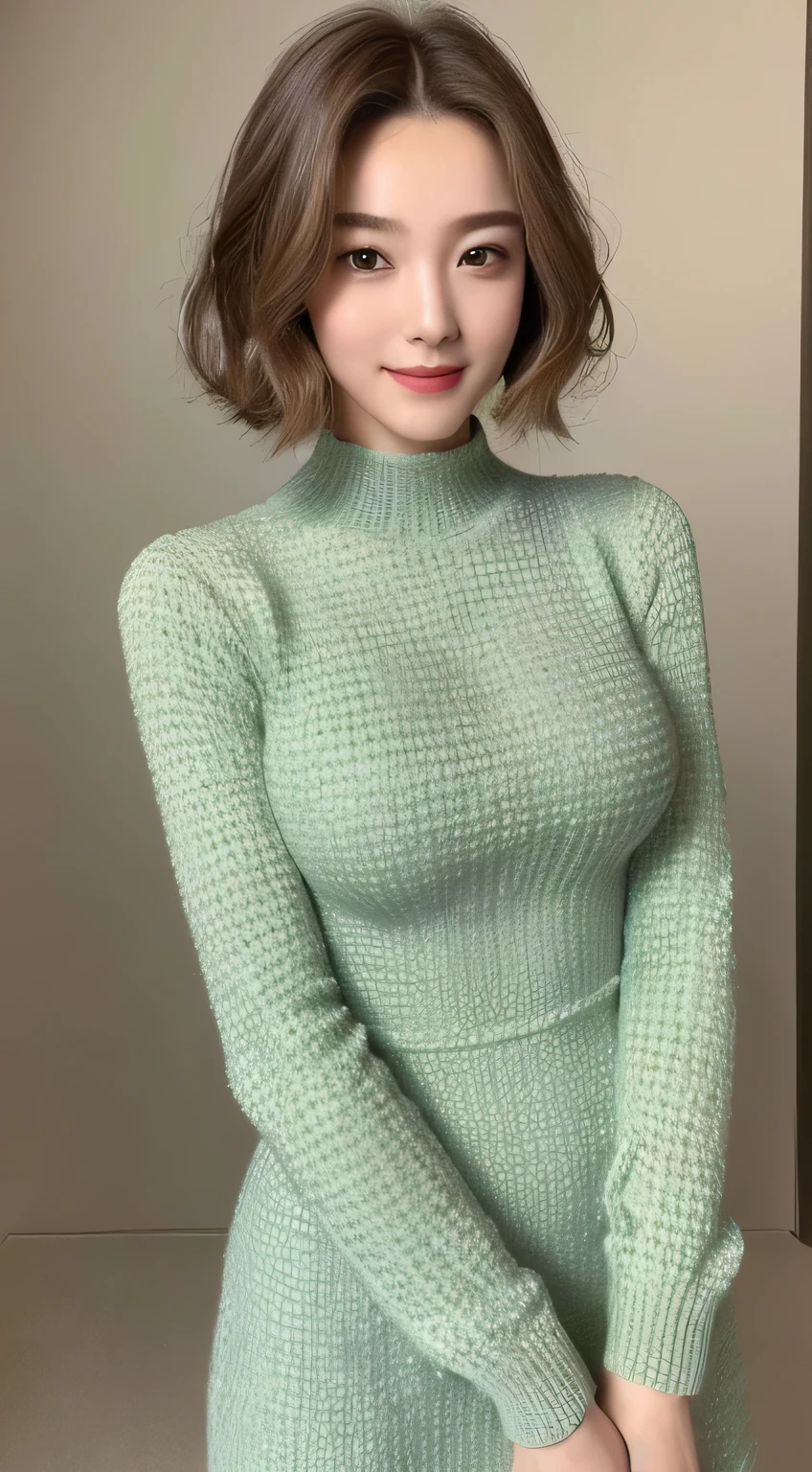 ((highest quality, 8K, masterpiece: 1.3)), 1 girl, The beauty of slim abs: 1.3, (hairstyle casual, big breasts: 1.2), dress: 1.1, super fine face, delicate eyes, double eyelid, smile, Home