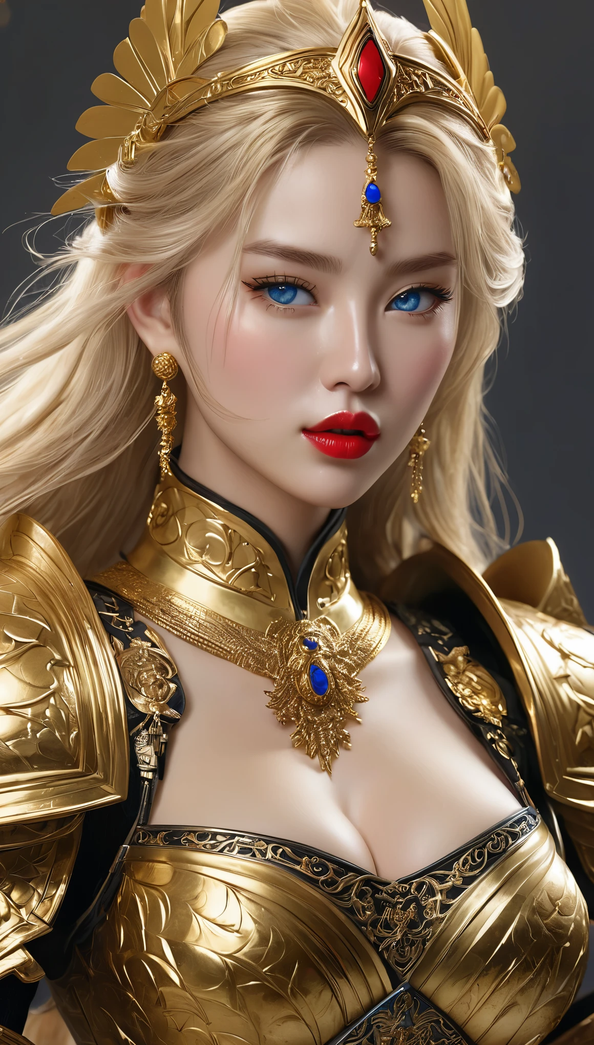 masterpiece,highest quality,higher rank,(womanの変態_woman:1),(naked:1.3), (35歳のWoman warrior:1.3),、big and full breasts big breasts,big breasts ,hyper real,中世ヨーロッパの都市のbattlefieldにいる,No expression,、イギリス人woman、Delicate skin texture to the smallest detail、detailed blue eyes (very big big big)、中年woman、(Fluffy long blonde hair)、Wheat tanned skin、very big big big、Woman warrior、big breastsの谷間、richly decorated gold armor、Long gold boots with fancy decorations、Solid gold and jewelry necklaces and collars、Large gold earrings、bright red lips、wears luxurious gold armor、Golden Long Globe、she has a big and long sword、The sword is decorated with flashy decorations............、The blade of the sword is jet black、(Woman warrior)、(battlefield)、