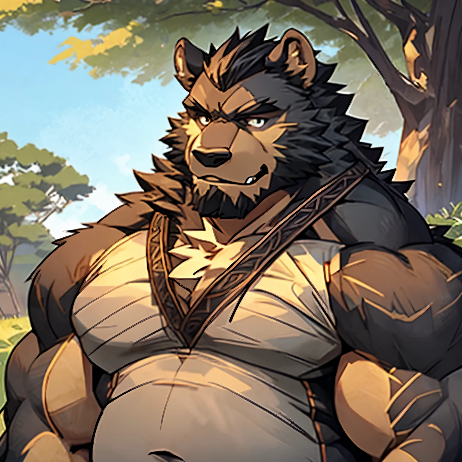 Alone, ORCBEAR, Male, muscle, intestinal muscle, big belly, calnçan, large, Male mature, old. (((bust portrait)))
