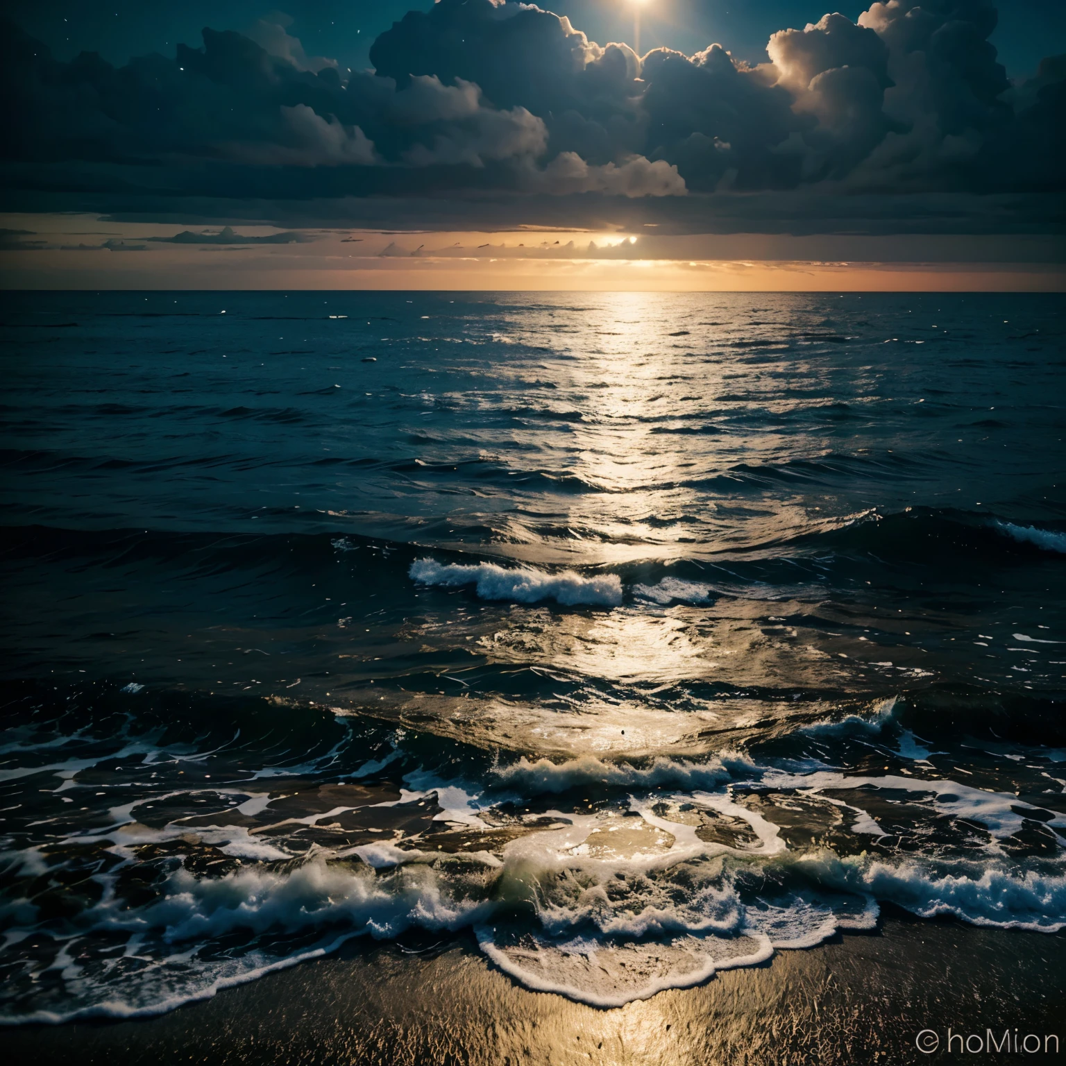 Luz do luar no  mar a noite