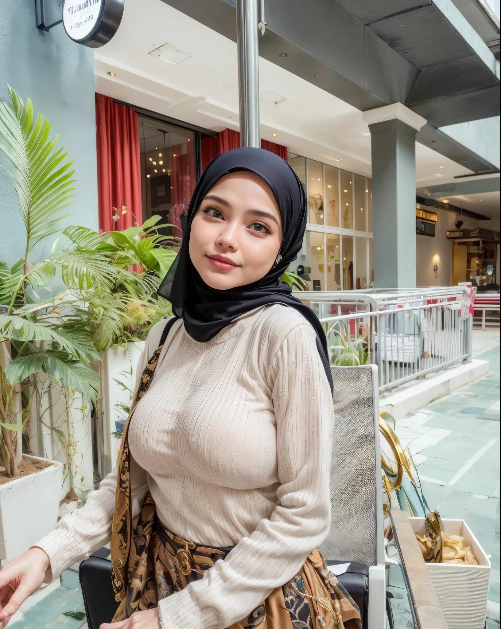 masterpiece, (ultra-high-definition portrait, vignet:1.4), Realistic, extremely detailed, CG unified, 8k, Clean lines, highly detailed, High-definition, raw color photos, she is smiling, Realistic portrait, Cinematic Light, Beautiful detailed, (1hijabgirl, indonesian:1.5), (165cm tall, big breasts with lips like she wants to kiss:1.5), Beautiful big breasts, breasts details, very tight, (Biggorgeous breast, Serious Face:1.5), (Serious Face, Big Breast:1.4), Close up of a girl in Beautiful clothes with errected nipple, biggorgeous breast, Soft smile, scarf, (Bombastic Side Eyes with curvaceous body:2), pose 4 of 1 6, Undress, No bra, (nipples that are clearly sticking out detail:1.2), Outdoors, high intricate detailed.