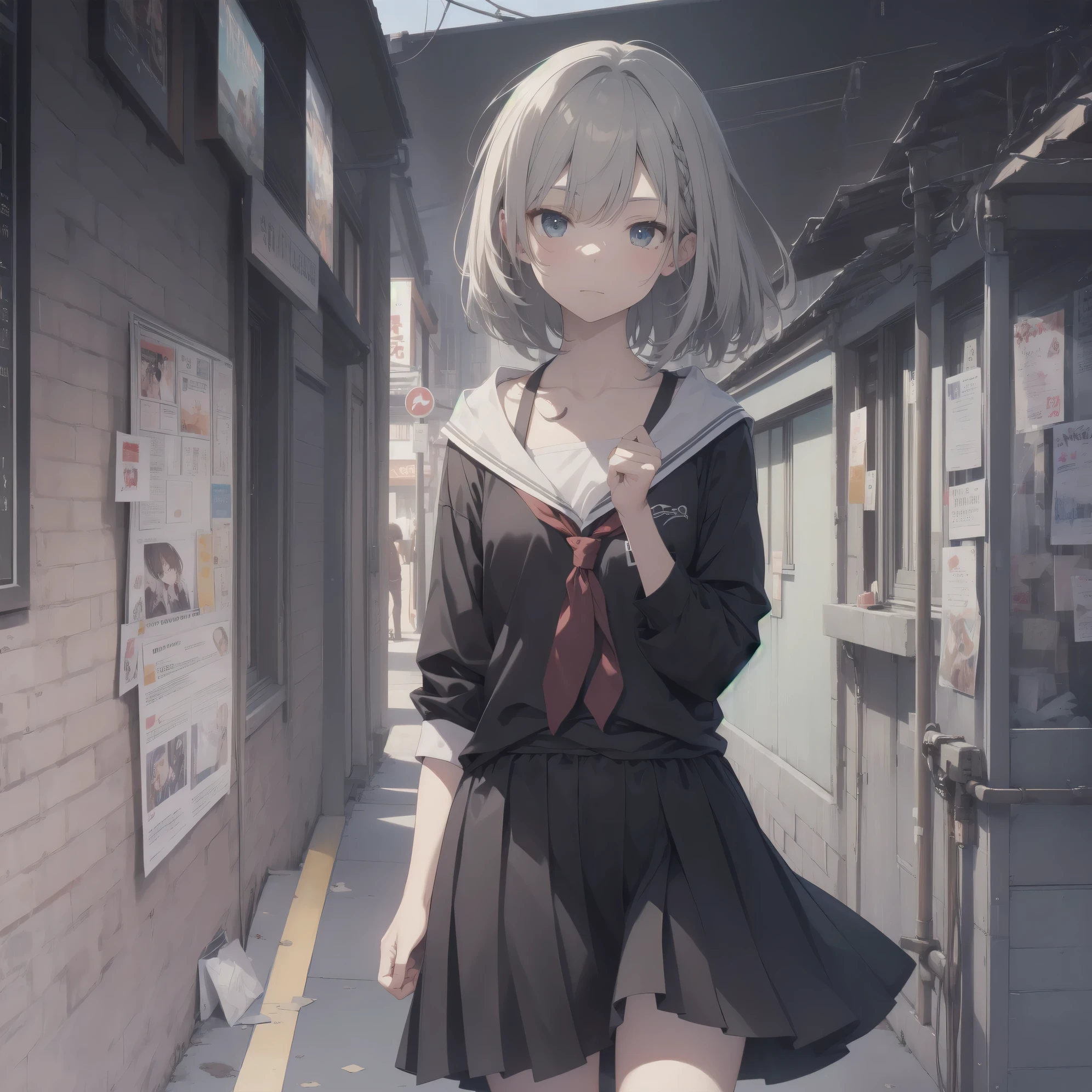 ultra-absurdres-Top quality by art God, ultra-detailed, high resolution, anime moe artstyle, best anime 8k konachan wallpaper, pixiv contest winner, perfect anatomy,break, 1girl, (Please draw a girl walking sleepily to school alone. )break,(Solo,little female, 13-year-old:1.3),Full limbs, complete fingers,a junior high school student, Attractiveness of immature bodies, (very short hair), short cut, flat chest, , small butt, groin, small black eyes, beautiful detailed eyes, well-proportioned iris and pupils, expressive eyes, highres detailed hair, soft expression, school_uniform, pleated skirt,(Detailed Lighting), (Detailed background), in the School commute route. break,super detailed skin, Best cinematic lighting powered by famous artist, 8k,beauty illustration,photoshop_(medium),very aesthetic,UHD,textured skin,break,((artist:core)), artist:fukahire_(ruinon),artist:shinkai makoto,artist:sekiya asami,artist:kantoku,