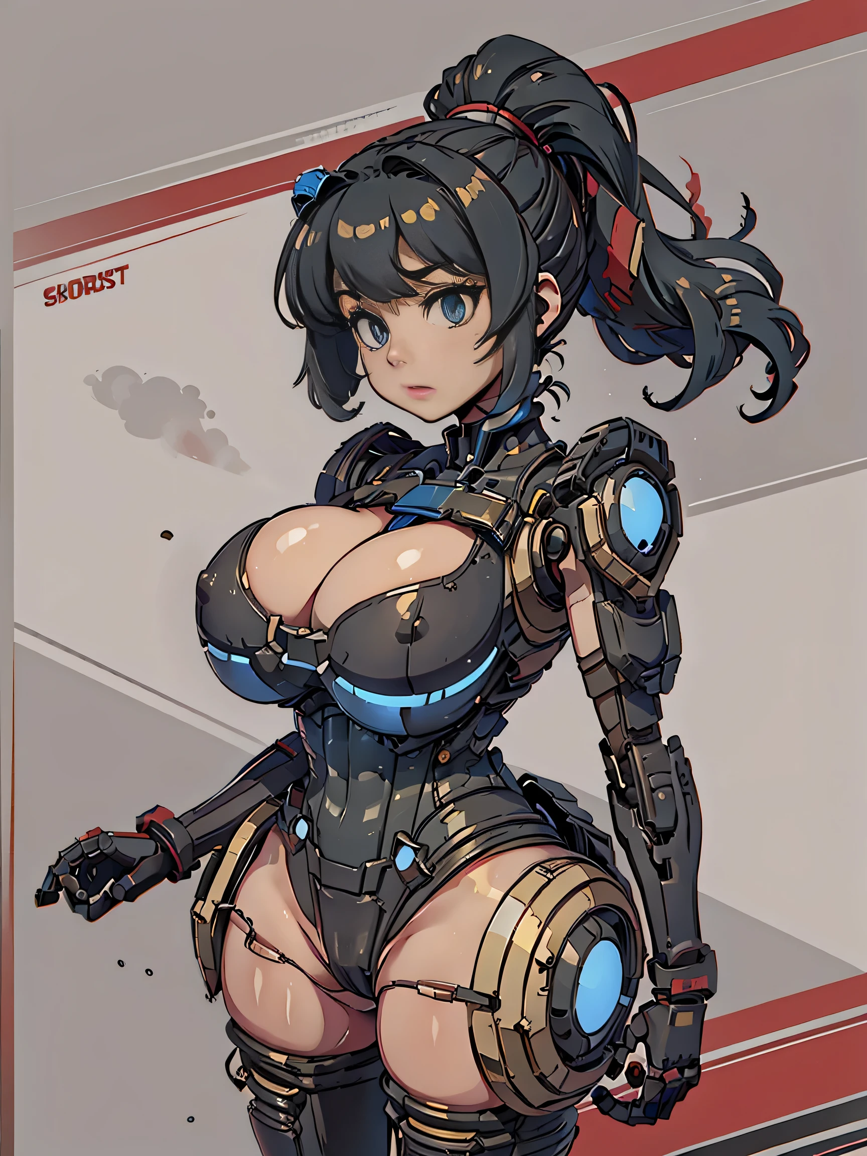 robot girl, humanoid robot, robot joints, huge breasts