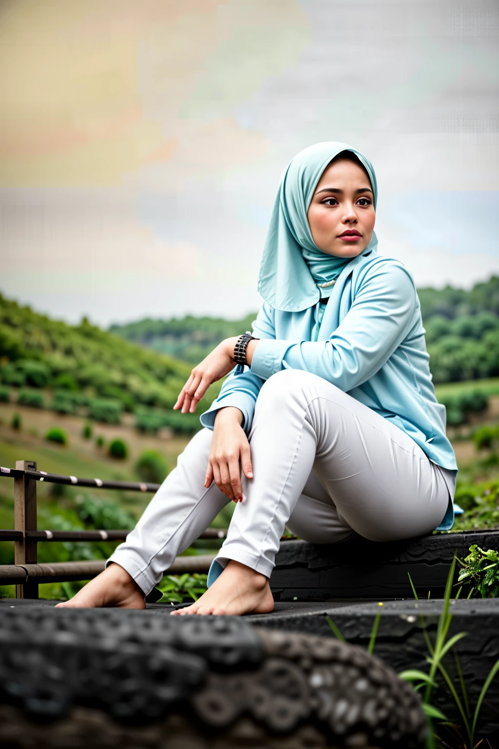 masterpiece, (ultra-high-definition portrait, vignet:1.4), Realistic, extremely detailed, CG unified, 8k, Clean lines, highly detailed, High-definition, raw color photos, Realistic portrait, Cinematic Light, Beautiful detailed, (1hijabgirl, indonesian:1.5), (165cm tall, big breasts with lips like she wants to kiss:1.5), Beautiful big breasts, breasts details, very tight, (Biggorgeous breast, Glance Sideways:1.5), (Glance Sideways, Big Breast:1.4), Close up of a girl in Beautiful clothes with errected nipple, biggorgeous breast, Soft smile, scarf, (Bombastic Side Eyes with curvaceous body:2), pose 4 of 1 6, Undress, No bra, (nipples that are clearly sticking out detail:1.2), Outdoors, high intricate detailed.