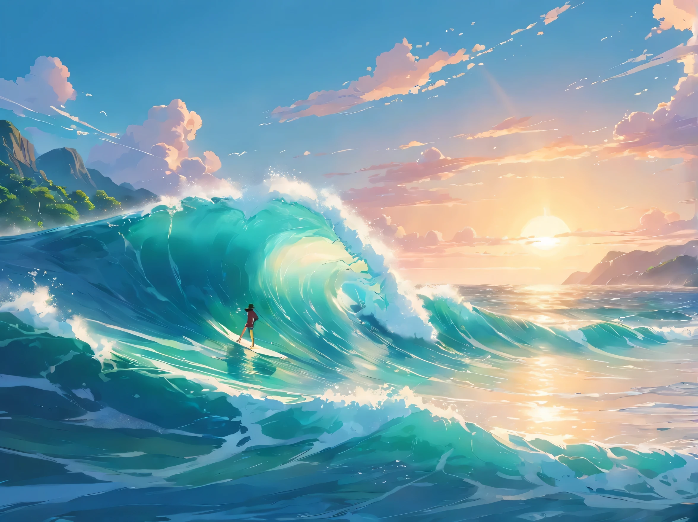 Realistic ocean landscape with waves perfect for surfing
