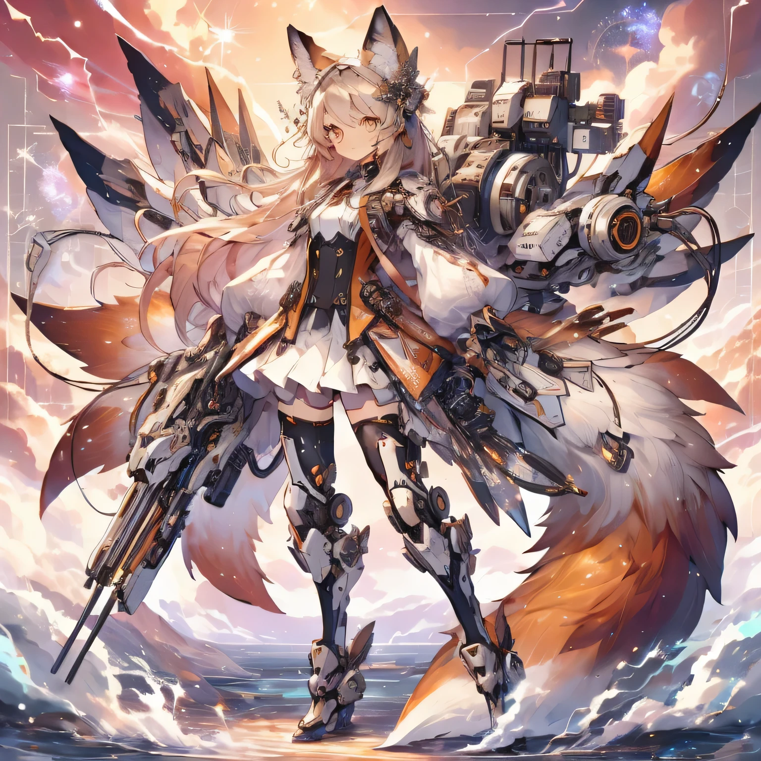 Anime girl looking at camera with a bell and cat motif on her back, beautiful eyes, trending on artstation pixiv, mechanized valkyrie girl, anime fantasy illustration, mechanical aesthetics, Kushat Kents, mechanized soldier girl, anime fantasy artwork, anime mecha aesthetics, Gweizart Station pixiv, detailed anime character art, anime style 4k, anime illustration