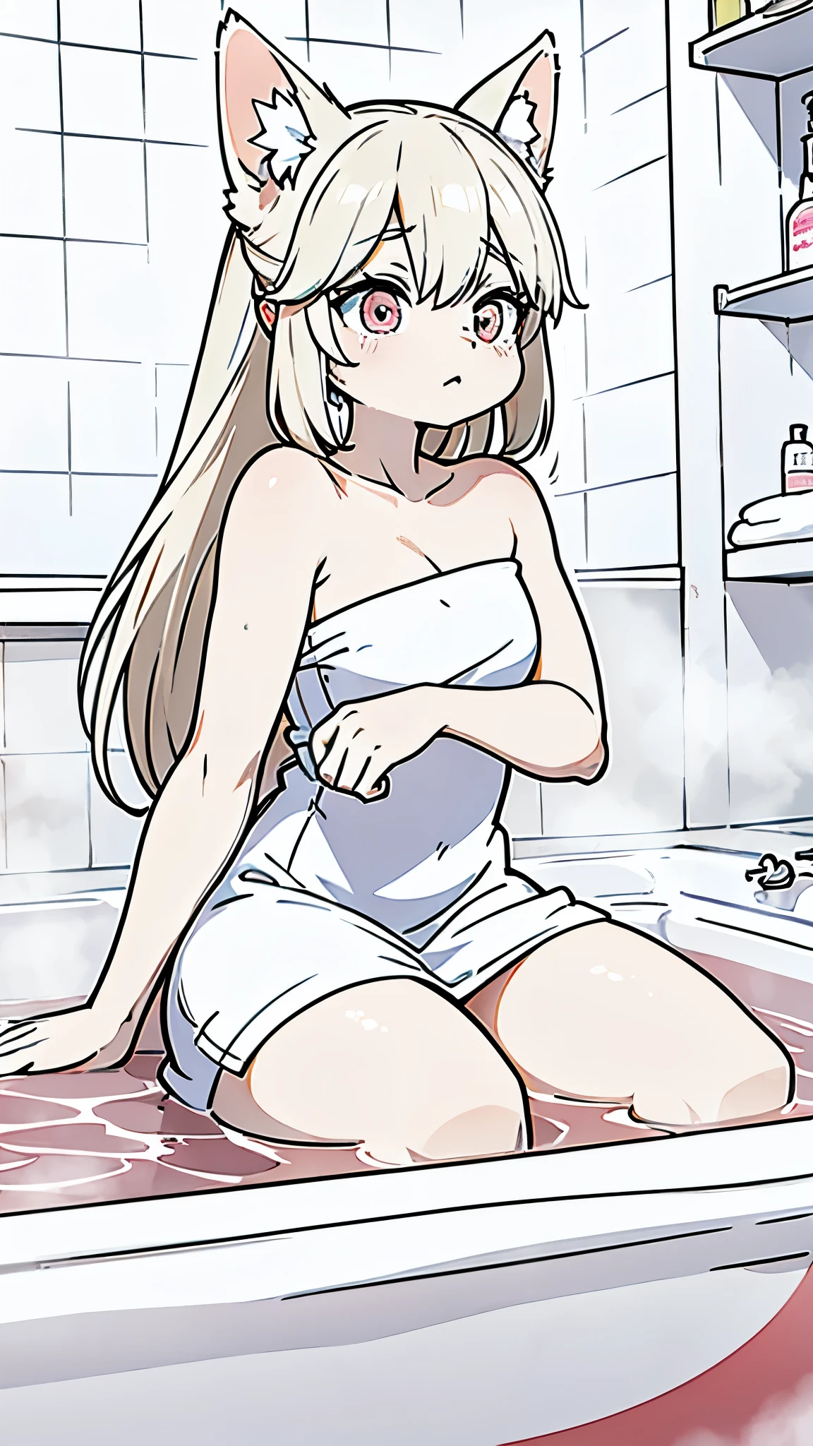  1girl, nsfw, endou_me, sanpaku, (black eyes:1.4), blonde hair, long hair, hairclip, crying, empty eyes, Sweets store,  local snack shop, Kitchen, large breasts, nipple, Walking, Cooking Classes, frozen, Wet, crying, Naked, (1girl) Blank look, Peeing, lactation, projectile lactation, sea