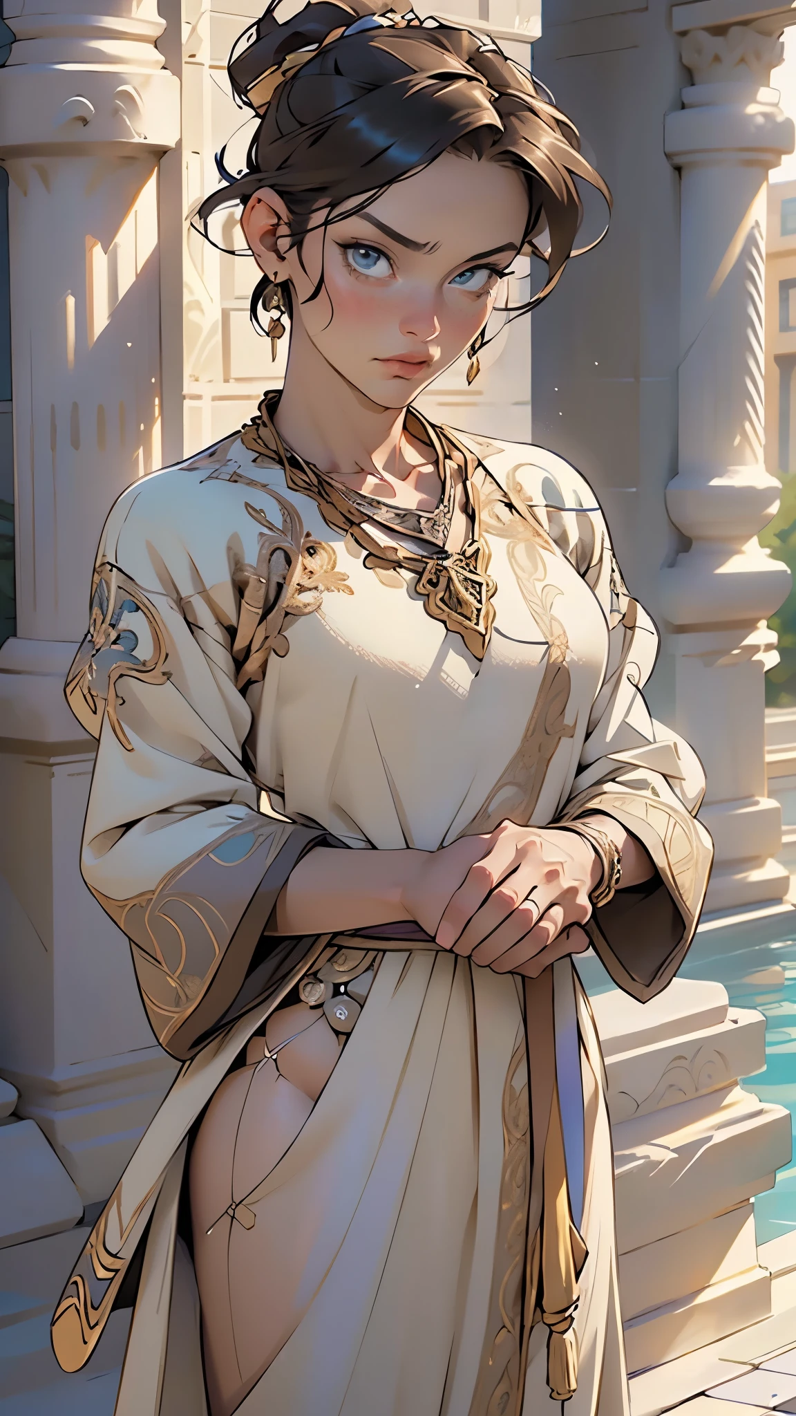 (male:1.5),wizard, old man, (bald),short gray beard, blue eyes,((detailed face)),
angry,
brown robes, wearing a metal bead necklace, ((holding a staff in hand)),((bulge in tunic)),(((intricate outfit,intricate clothes,ornate outfit))),
(dynamic pose:1.0),embarrassed,(centered,scale to fit dimensions,Rule of thirds),
((beautiful bath house made of greek marble and pillars, beautiful clear water in pool)),scenery:1.25,((intricate scenery)),((greek temple background)),
(Glossy greek ornaments),highres,sharp focus,(ultra detailed,extremely detailed),(photorealistic artwork:1.37),(extremely detailed CG unity 8k wallpaper),(((vibrant colors,vibrant theme))),(intricate),(masterpiece),(best quality),artistic photography,(photography taken by sldr),(intricate background),perfect rendered face,perfect face details,realistic face,photo realistic,((intricate detail)),(((realism))),