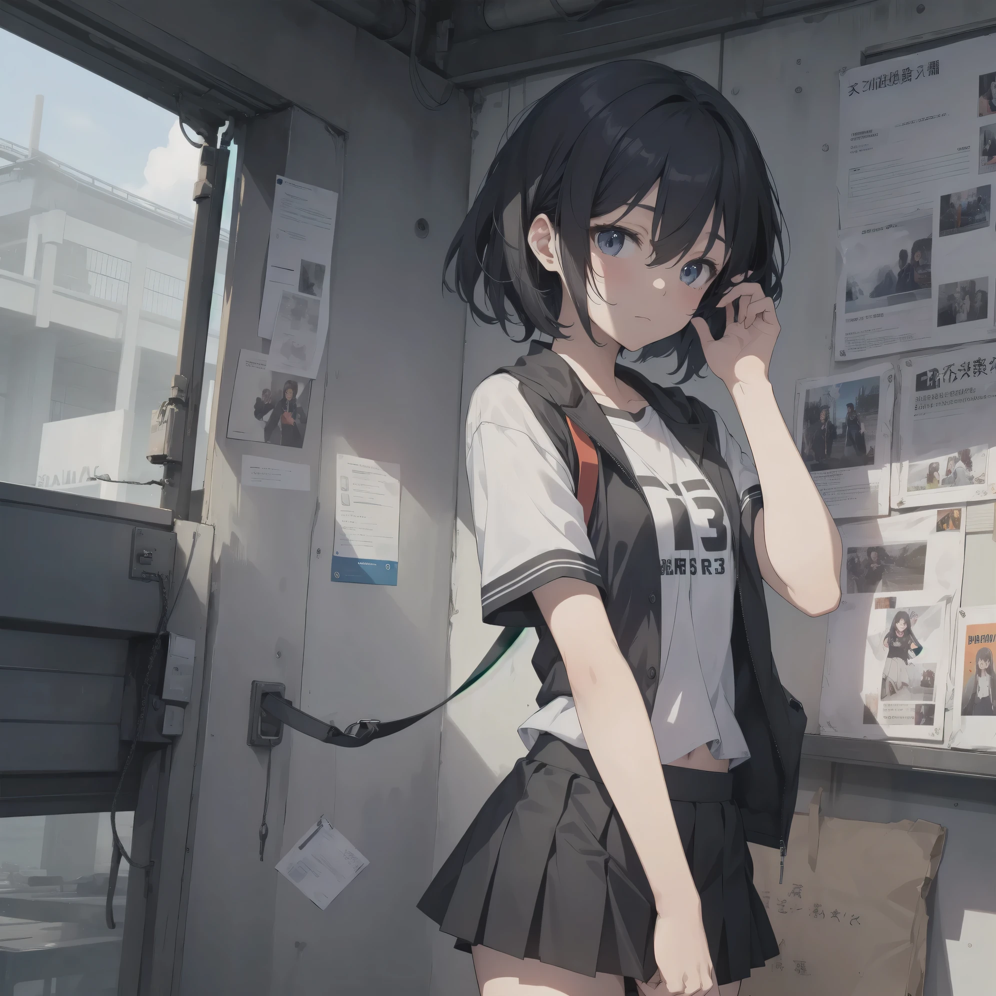 ultra-absurdres-Top quality by art God, ultra-detailed, high resolution, anime moe artstyle, best anime 8k konachan wallpaper, pixiv contest winner, perfect anatomy,break, 1girl, (Please draw a girl walking sleepily to school alone. )break,(Solo,little female, 13-year-old:1.3),Full limbs, complete fingers,a junior high school student, Attractiveness of immature bodies, (very short hair), short cut, flat chest, , small butt, groin, small black eyes, beautiful detailed eyes, well-proportioned iris and pupils, expressive eyes, highres detailed hair, soft expression, school_uniform, pleated skirt,(Detailed Lighting), (Detailed background), in the School commute route. break,super detailed skin, Best cinematic lighting powered by famous artist, 8k,beauty illustration,photoshop_(medium),very aesthetic,UHD,textured skin,break,((artist:core)), artist:fukahire (ruinon),artist:shinkai makoto,artist:sekiya asami,artist:kantoku,