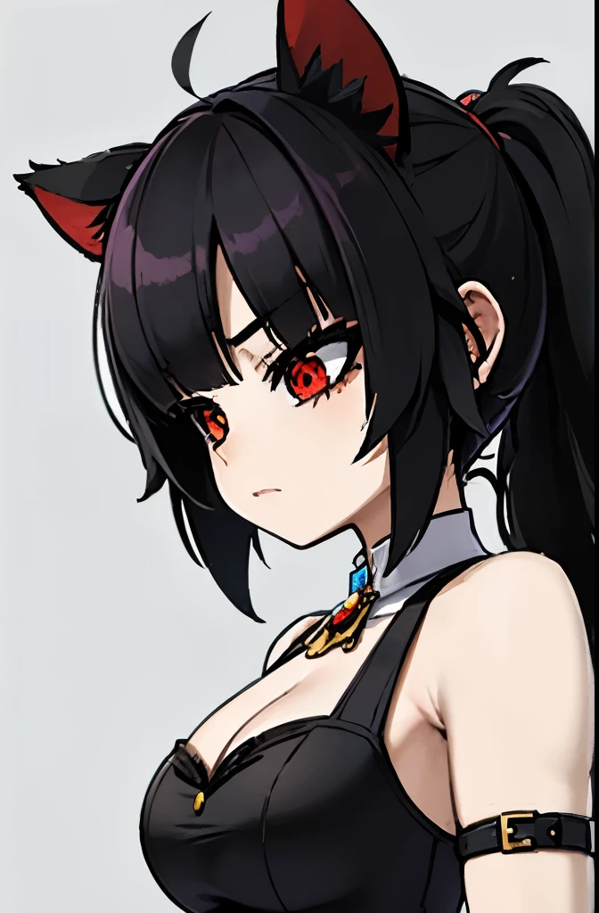 Mejor calidad, parte maestra, High Definition, 1 chica,,((long hair with pigtails and a black fringe with cat ears, beautiful red eyes)),, ropa japonesa, quimono, detalles intrincados, Cinematic feel, 8K, Muy detallado