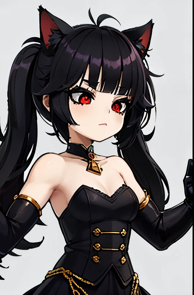 Mejor calidad, parte maestra, High Definition, 1 chica,,((long hair with pigtails and a black fringe with cat ears, beautiful red eyes)),, ropa japonesa, quimono, detalles intrincados, Cinematic feel, 8K, Muy detallado