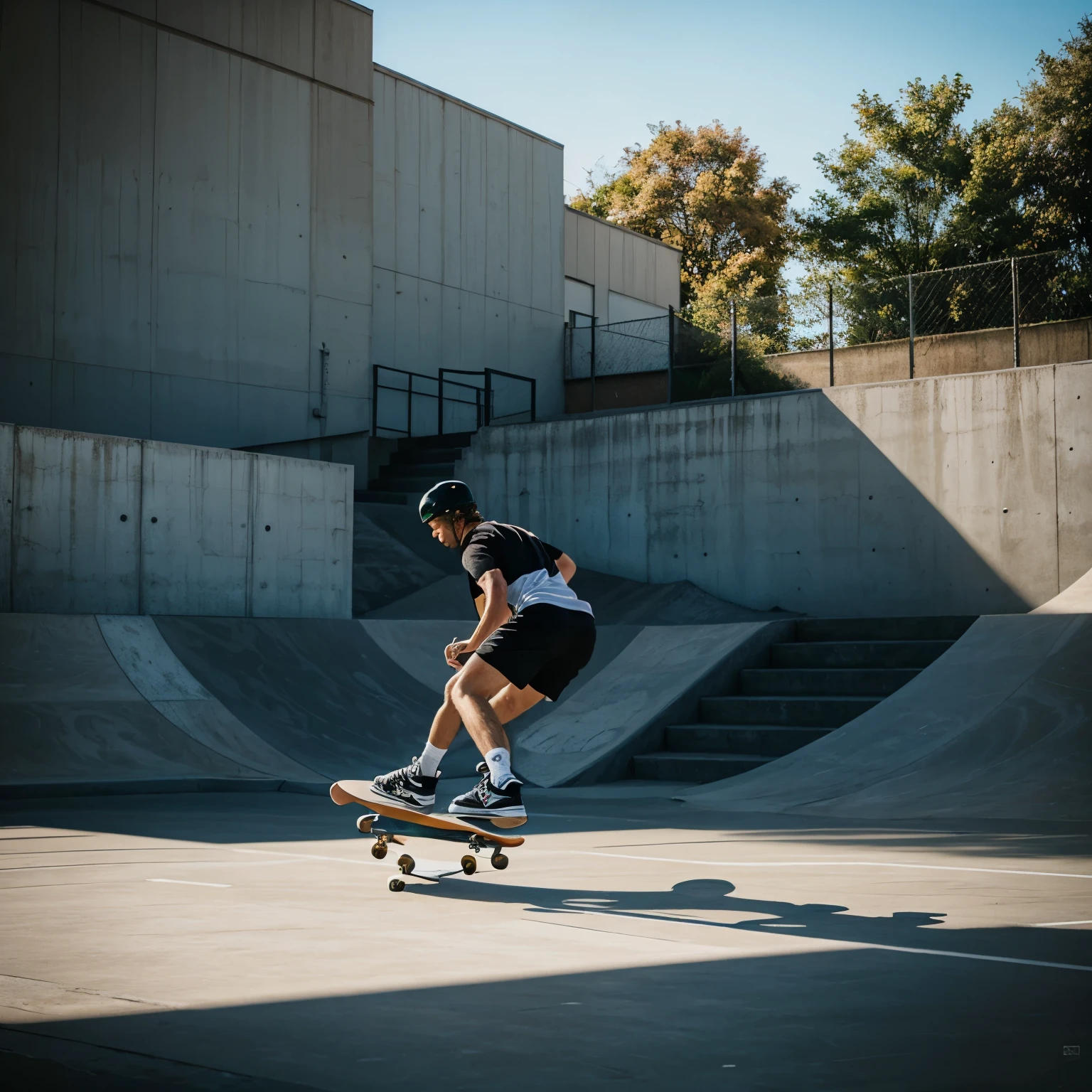 Abstract scenery related to skateboarding and basketball