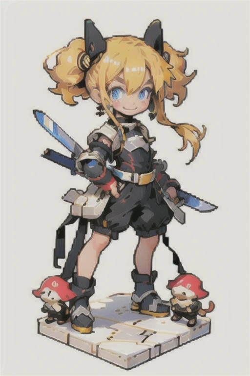 (masterpiece, top quality, best quality), pixel,pixel art,1girl,full body,pigtails, blonde, 2b clothes