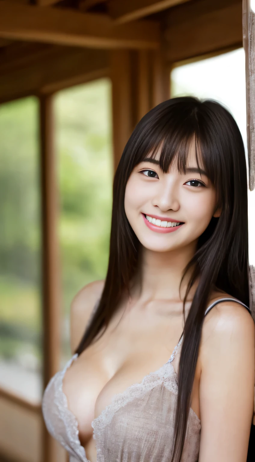 masterpiece,best quality,(Japanese ),((Beautiful girl)),cleavage,indoor,(perfect body beauty:1.2),(shy smile),beautiful teeth,