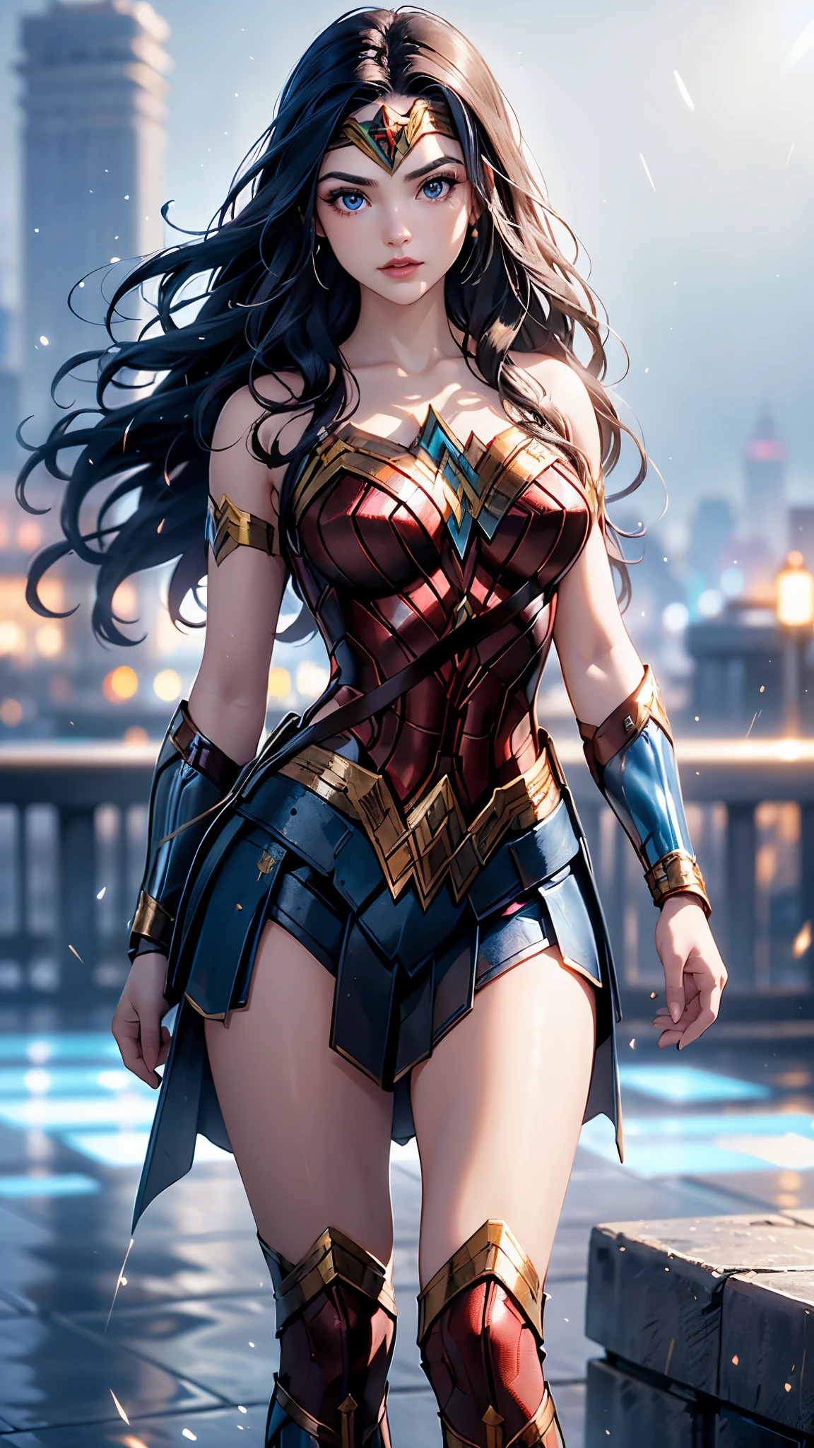 (La mejor calidad,The high resolution,Ultra - detallado,actual),Ariana Grande es la wonder woman , (fondo nublado lluvia ciudad futurista ciberpunk :1.4), (mujer maravilla v2.1), More detailed 8K.motor irreal:1.4,High Definition,La mejor calidad:1.4, fotorrealista:1.4, textura de la piel:1.4, obra maestra:1.8,obra maestra, mejor calidad,objeto Objeto], (rasgos faciales detallados:1.3),(Las proporciones correctas),(Ojos hermosos azules:1.4 ),  (pose vaquero), (wonder woman ciberpunk :1.4), (dedos detailed), (fondo invasion alienigena naves :1.4), (solo), (minifalda plastico transparente ), (cayendo lluvia :1.4),(pose de combate), (nube estelar:1.4), ,( ciberpunk 2.1),( estilo kawaii :1.4), (colores brillantes) 