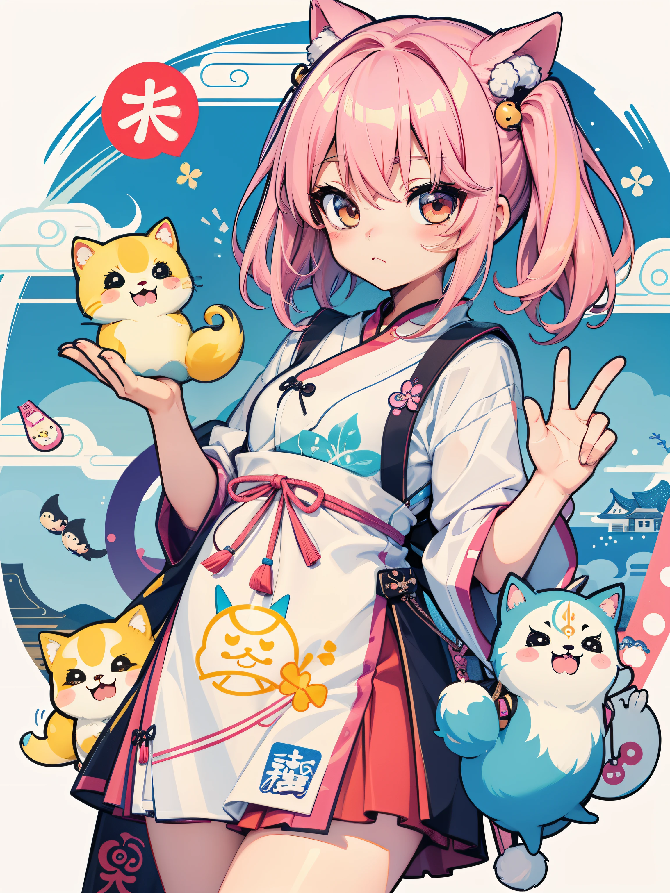 there are many different girls and words written in chinese, hand painted cartoon art style, art cover, kawaii cutest sticker ever, sticker illustration, by Shiba Kōkan, by Kono Michisei, cute features, Hungry Ghost Festival, by Pushing Seihō, stickers illustrations, cute characters