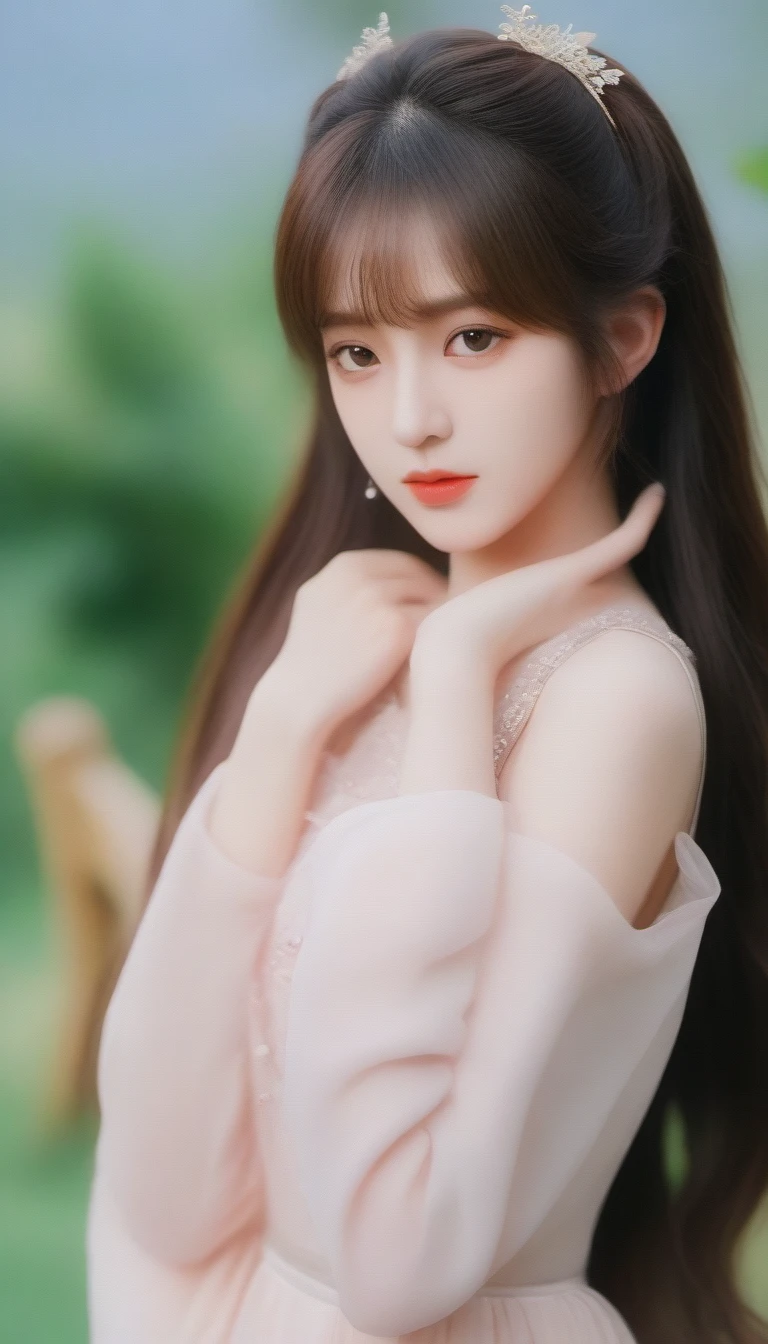 a close up of a woman with long hair wearing a dress, gorgeous young korean woman, beautiful young korean woman, cai xukun, beautiful south korean woman, dilraba dilmurat, yanjun chengt, gorgeous chinese model, ruan jia beautiful!, xision wu, sha xi, wenfei ye, xianxia, korean girl, xianxia fantasy