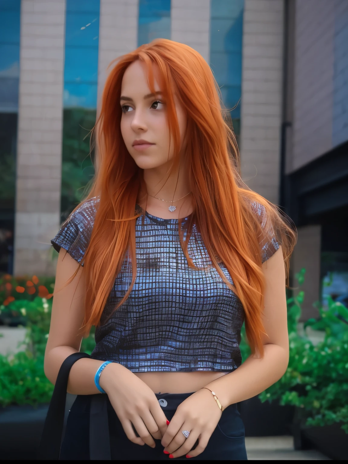 arafed woman Con cabello rojo and a black and white top, she has long redpelo naranja, long pelo naranja, She has long orange-brown hair., con el pelo largo y rojo, Piel de naranja y pelo largo y ardiente., pelo naranja, very long pelo naranja, Con cabello rojo, long wavy pelo naranja, mujer joven pelirroja, una joven pelirroja . Desnuda cuerpo completo acostada en una cama