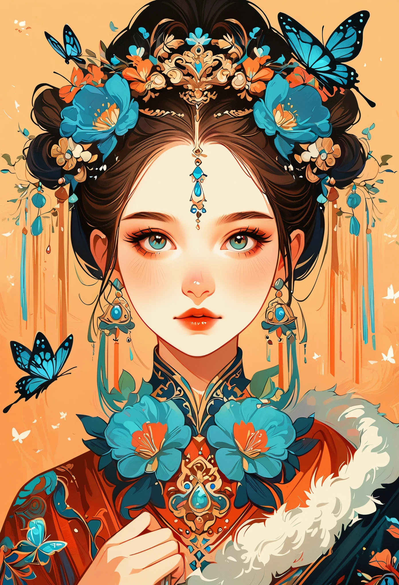 A woman holding a mask,Close-up of butterflies around, Beautiful digital art, Beautiful digital illustrations, Beautiful digital artwork, Gorgeous digital art, beautiful Gorgeous digital art, 8k high quality detailed art, very Beautiful digital art, stylized digital art, digital art fantasy, Beautiful fantasy art portrait, Digital art high quality, A beautiful artistic illustration