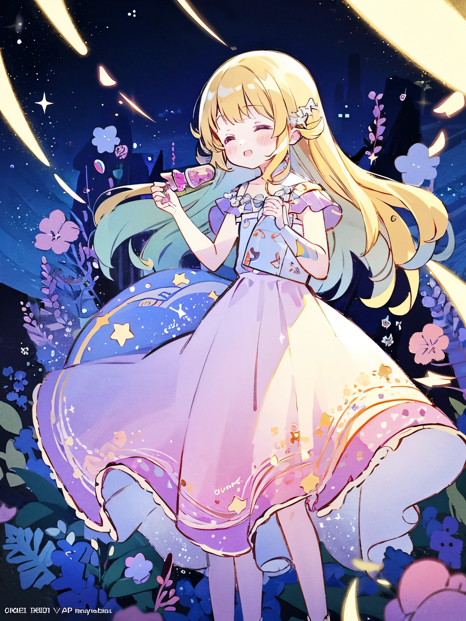 complex background, wishing star background, woman inside of the bottle wearing a ethereal mystical pink traslucent dress that reflects the stars , perfume promo art, mystic,complex drawing, highly detailed, Covergirl brand, promo art,a woman inside of a perfume bottle. artistic rendition, ethereal, starry night, midjourney style
