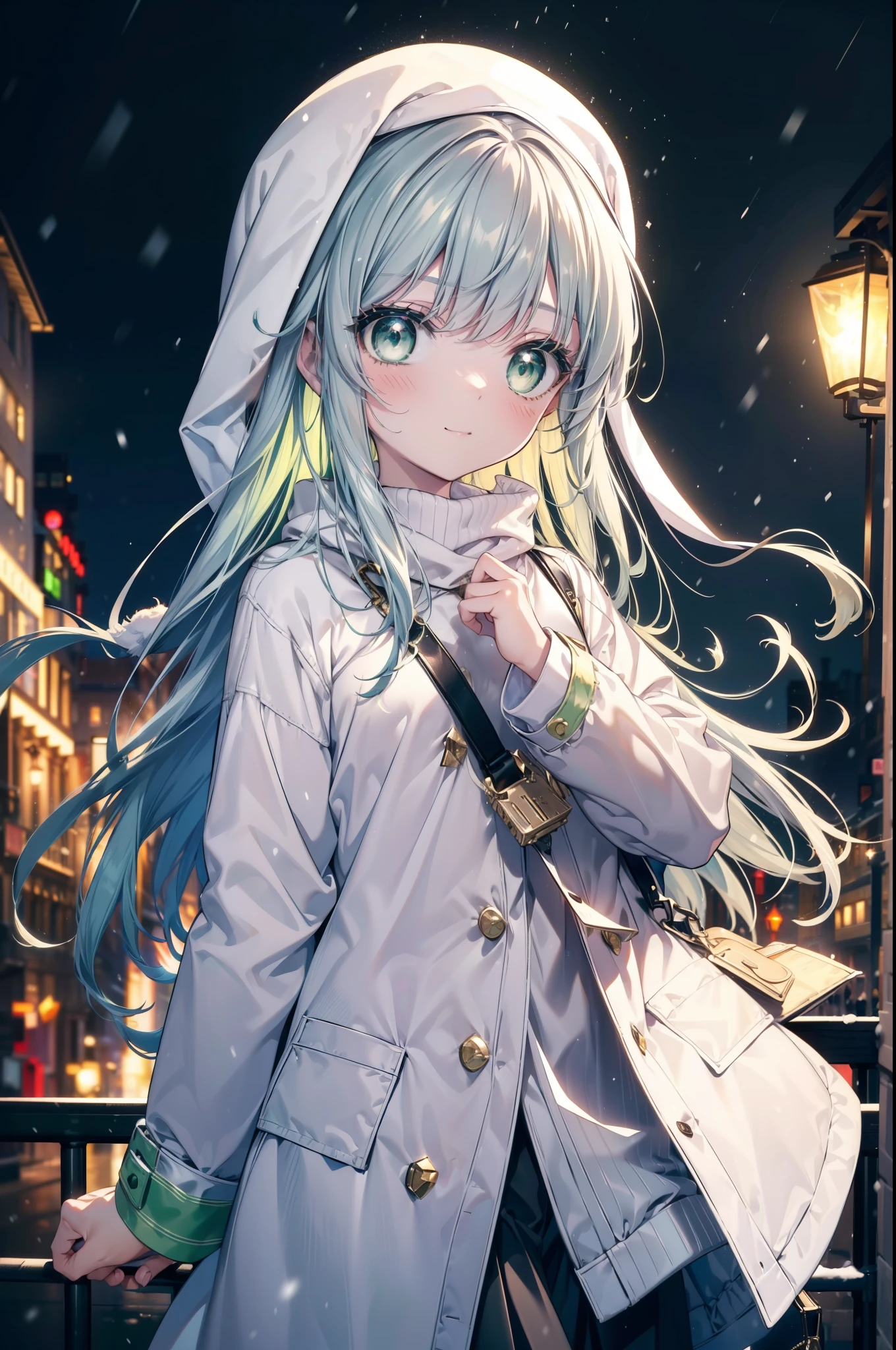index, index, (green eyes:1.5), silver hair, long hair, (flat chest:1.2),Cat ear,cat tail,blush,smile,open your mouth,gray handbag,yellow long coat, white hoodie, black long skirt,black pantyhose,Mini Boots,winter,night,cold sky,snow is scattered,It's snowing,background big christmas tree,
break looking at viewer, Upper body, whole body,
break indoors, In town,building street,
break (masterpiece:1.2), highest quality, High resolution, unity 8k wallpaper, (figure:0.8), (detailed and beautiful eyes:1.6), highly detailed face, perfect lighting, Very detailed CG, (perfect hands, perfect anatomy),