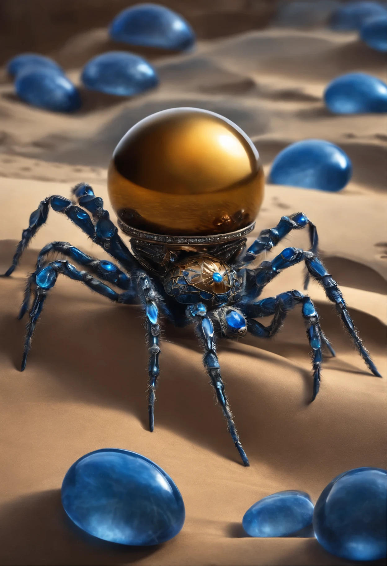 a metal Spider dune painting with blue gems by Todd Lockwood, Art Station Contest Winner, fantasy art, , Spider , Senior Conceptual Artist,