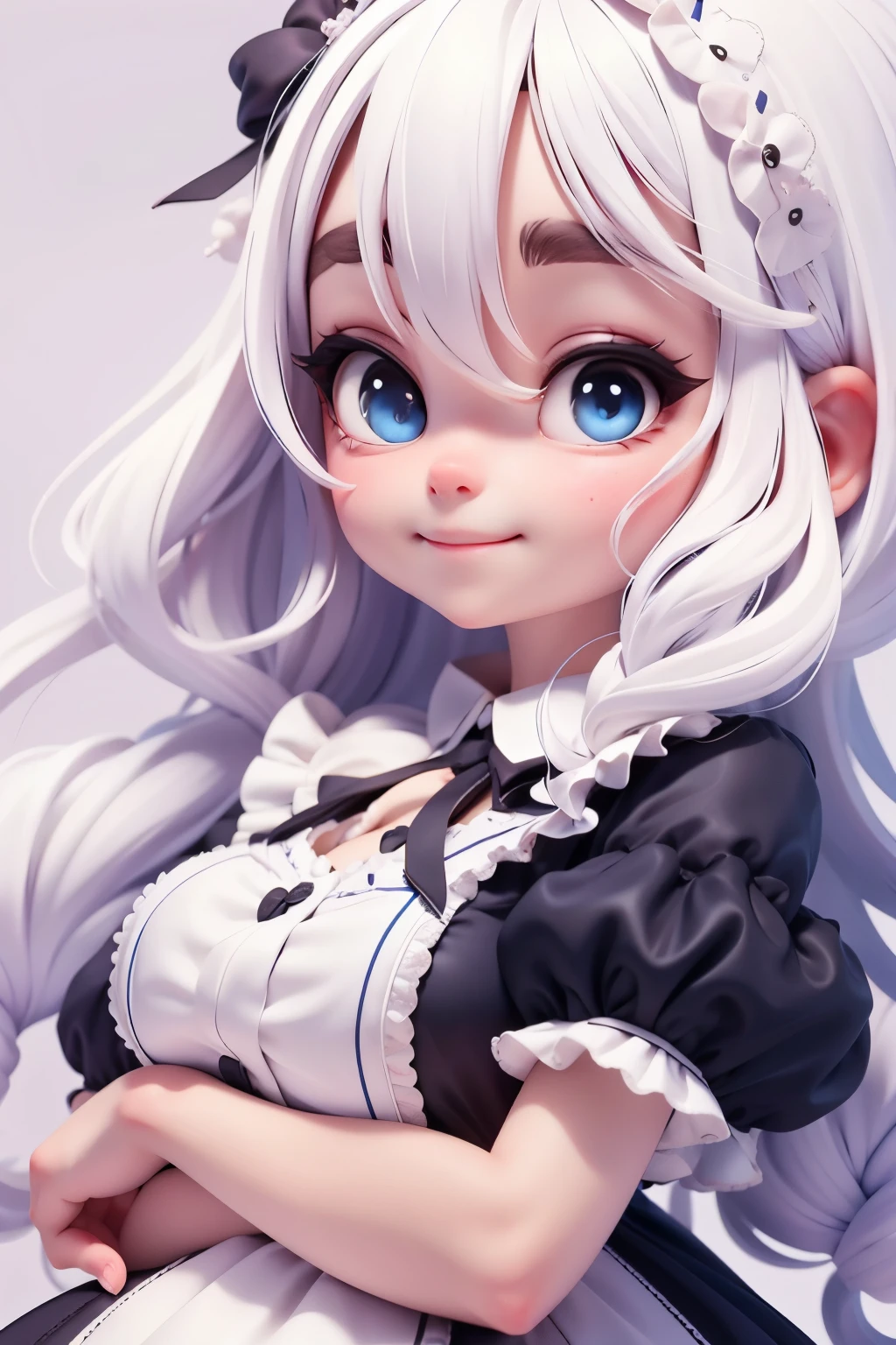  Alice in Wonderland, maid clothes black color, clothes maid black color, sweet girl, exquisite eyes, white hair, delicate smile, simple white background
