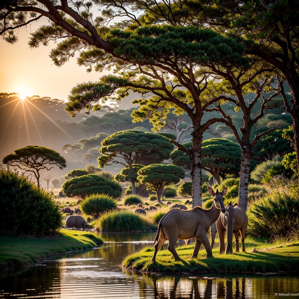 (best quality,4k,8k,highres,masterpiece:1.2),ultra-detailed,(realistic,photorealistic,photo-realistic:1.37), vivid colors, HDR, studio lighting, extreme detail description, professional, bokeh, vibrant, striking, colorful animals, fantasy creatures, enchanting wildlife, magnificent wildlife scenery, magical animals, exotic animals, wonderland of animals, magical creatures, captivating animal kingdom, breathtaking animal portraits, dazzling animal display, surreal animal world, whimsical animal paradise, kaleidoscope of colors, animals in vibrant hues, explosion of colors, animals in vivid palettes, animals in radiant colors, animals in striking shades, mushroom animals, creatures made of mushrooms, mushroom-inspired beings, animals with mushroom patterns, fantastical mushroom creatures, mushroom wildlife, mushroom-infused animals, majestic crocodiles, graceful impala, majestic elephants, crocodiles in the wild, impala roaming free, elephants in their natural habitat, African plains, evening pond, animals gathering for a drink, animals quenching their thirst, animals in a peaceful oasis, serene twilight scene, tranquil African landscape, mesmerizing reflections, ethereal atmosphere, soft golden light, dramatic silhouettes, serene water surface, magical twilight colors, tranquil ambiance.