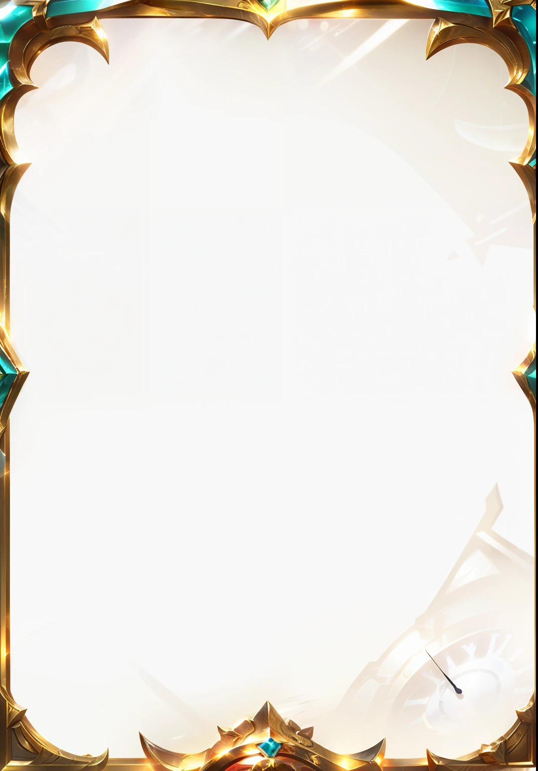 there is a picture of a gold frame with a clock on it, blank background, meme template, game overlay, full view blank background, random background scene, card template, blank, plain background, background(solid), background is white and blank, epic background, cyan gold blank light, background bar, wide frame, large white border, league of legends inventory item