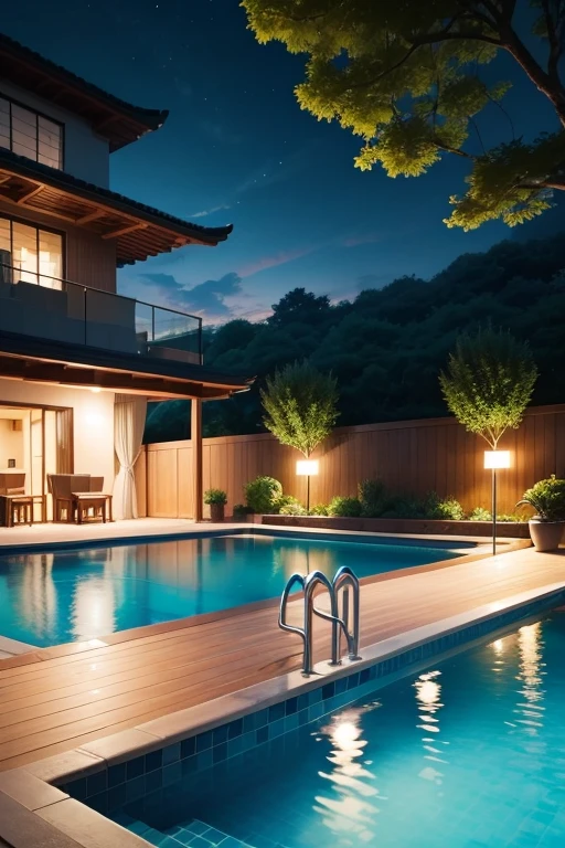 evening、pool