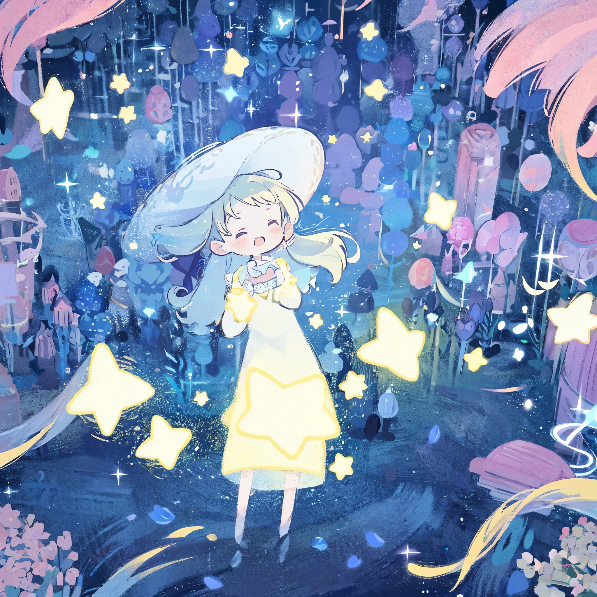 complex background, wishing star background, a woman wearing an ethereal mystical pink translucent dress that reflects the stars, perfume promo art, mystic, complex drawing, highly detailed, Covergirl brand, promo art, artistic rendition, ethereal, starry night, midjourney style
