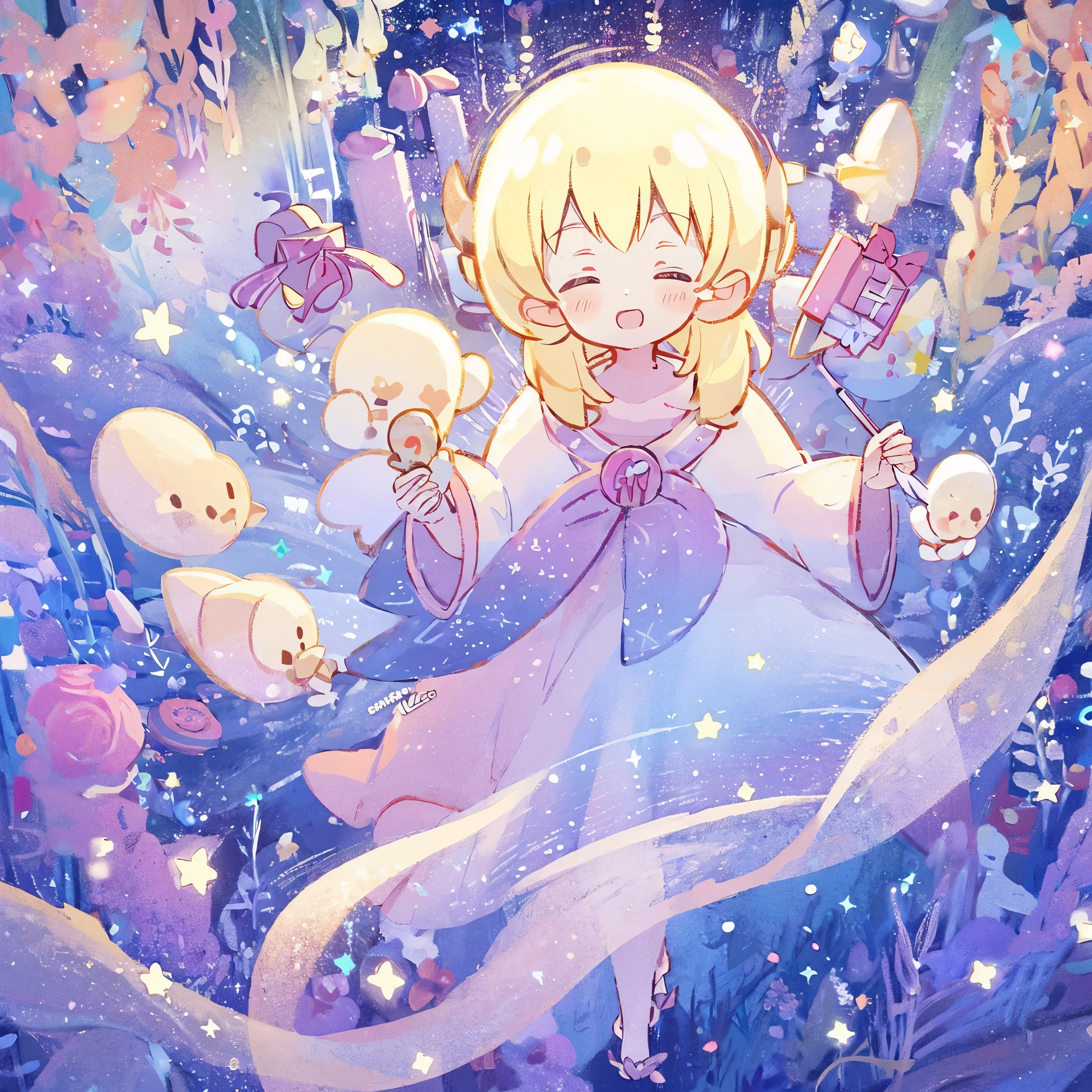 complex background, wishing star background, a woman wearing an ethereal mystical pink translucent dress that reflects the stars, perfume promo art, mystic, complex drawing, highly detailed, Covergirl brand, promo art, artistic rendition, ethereal, starry night, midjourney style