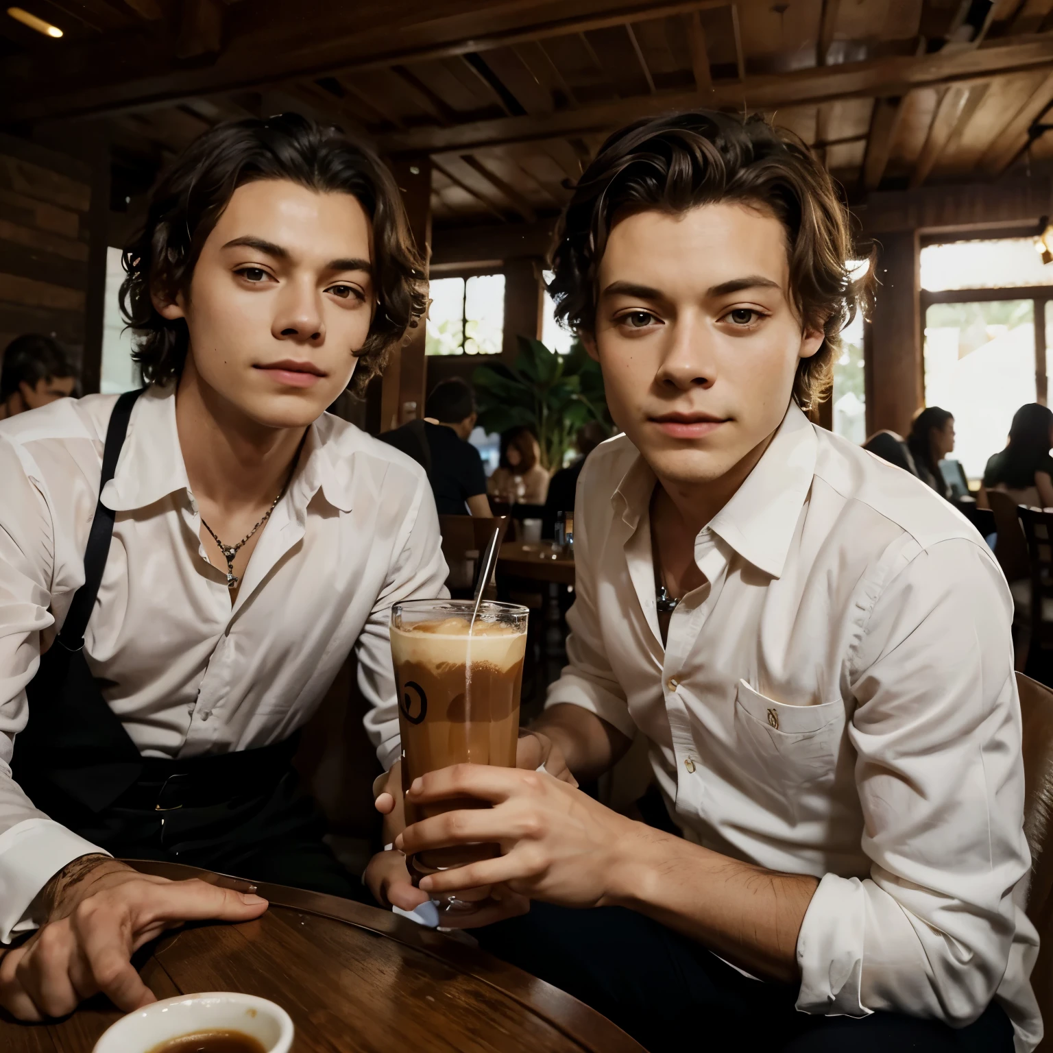 harry styles tomando um cafe no interior de Minas Gerais com o Charles Leclerc