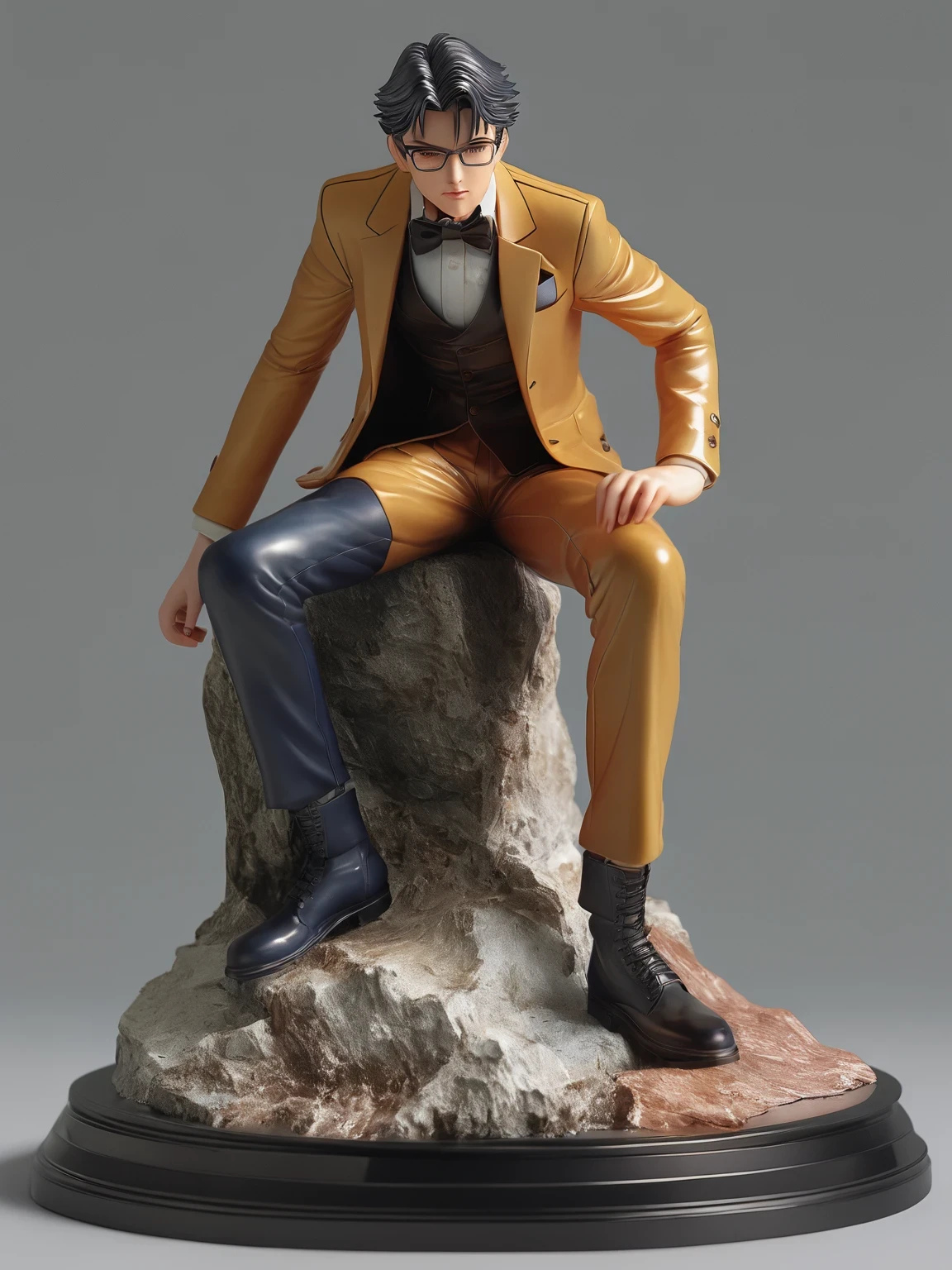 diy25,Highest quality, ultra-high definition, masterpieces, 8k, realistic, anime styled, 3d render,there is a statue of a woman with glasses and a bow tie, hirohiko araki style, full body 1 / 6 nihei tsutomu, full body portrait of a short!, shinichi sakamoto, anime figurine, kentaro miura art style, shinkai makoto, in style of kentaro miura, kentaro miura style, anime figure