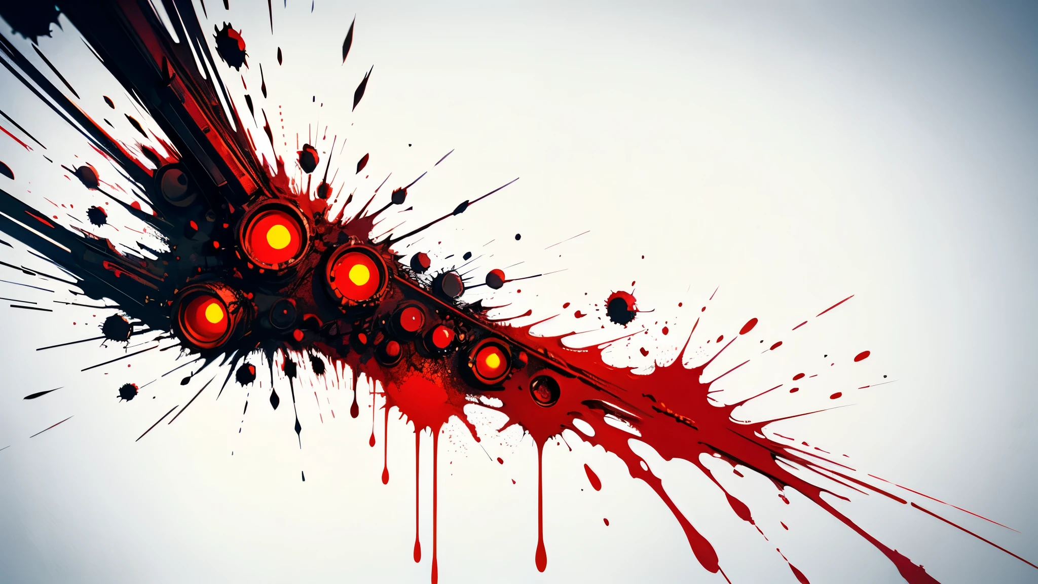  simple background, monochrome, horror (theme) there is a broken picture, black paint splatted, (((reaper))), red blood splatted, smoked, red blood