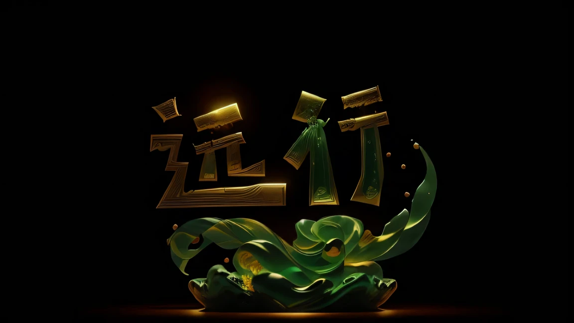 simple pure black background，masterpiece，best quality，Ultra-fine jade jewelry，High quality fantasy art, glow within, beautiful statue，shine, beautiful chinese pattern，sunshine，Jade and Gold