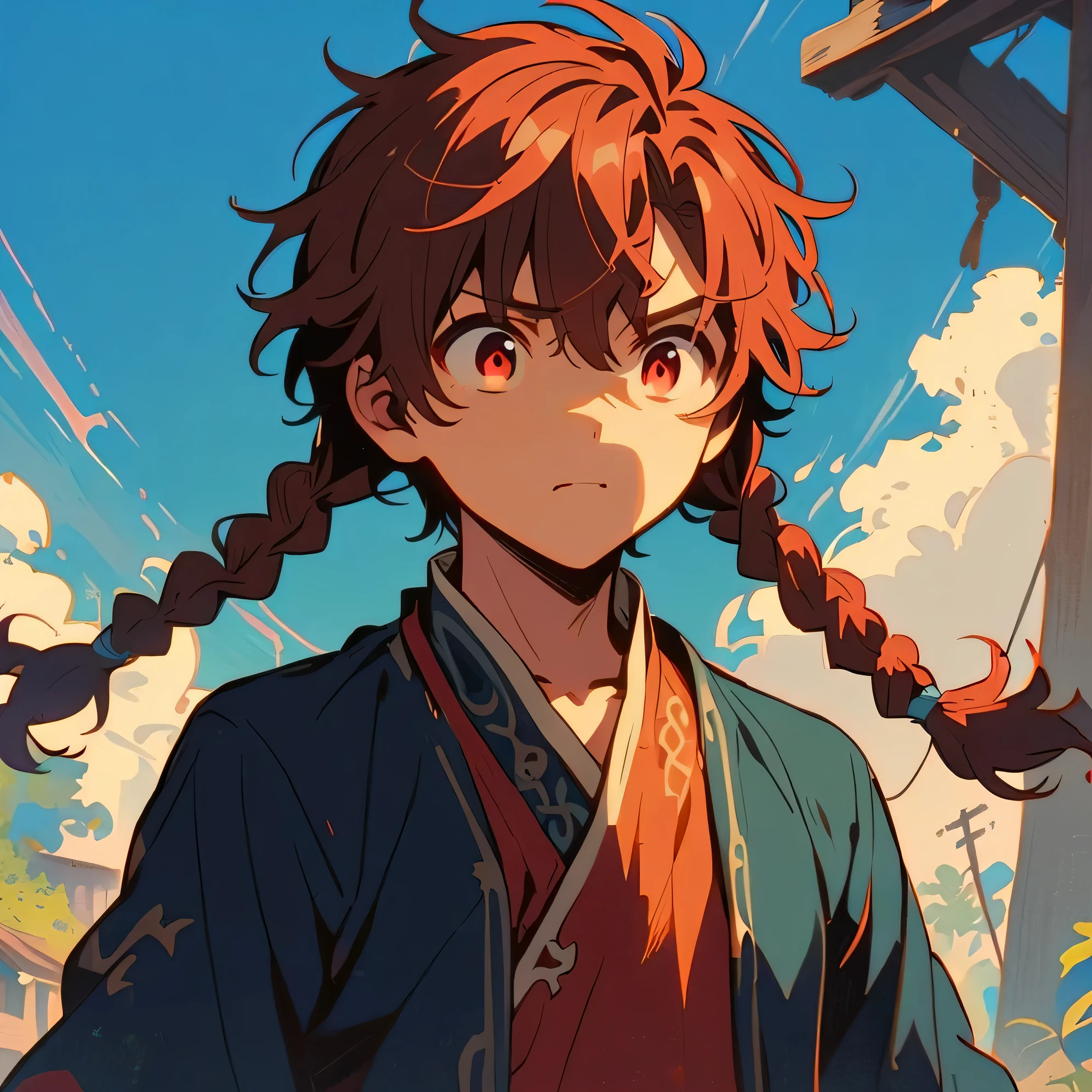 Boy with two braids sticking out of his head anime rpg  