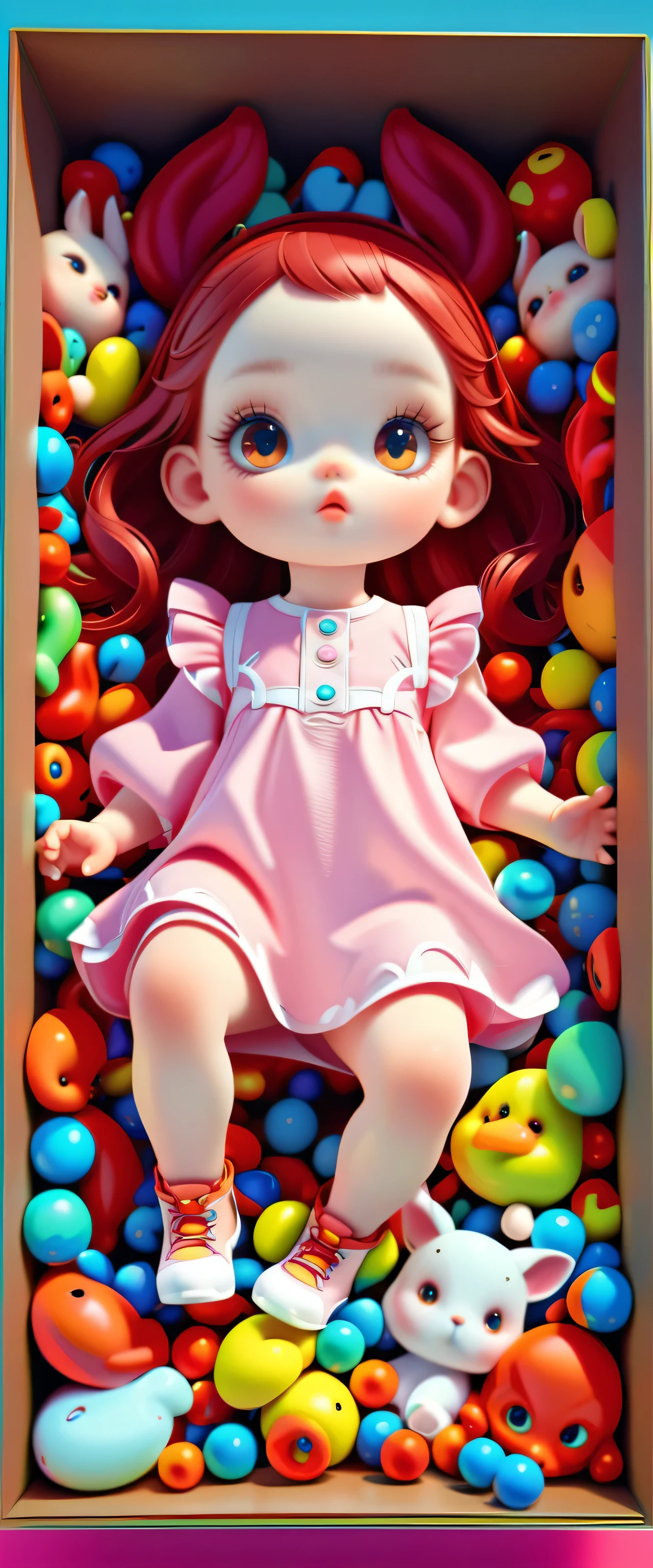 Style 8,a girl，whole body，lying in a box，dollgirl，baby face，cute