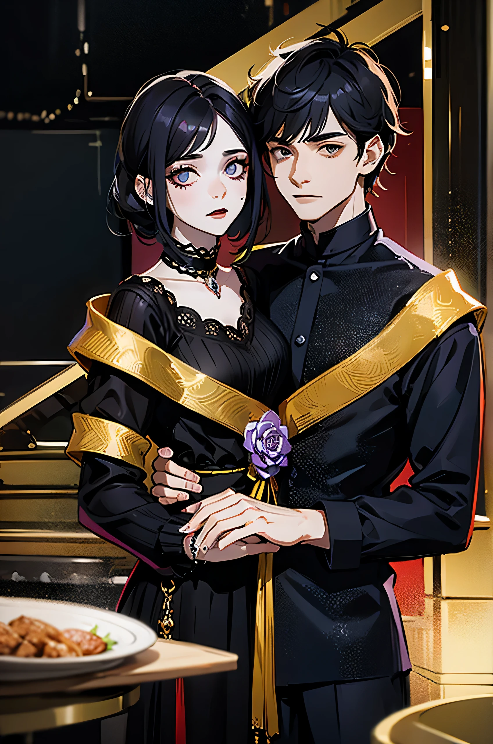 2heads, male-female couple, two heads on one body, coinjoined twins, age 24, goth, dark hair,