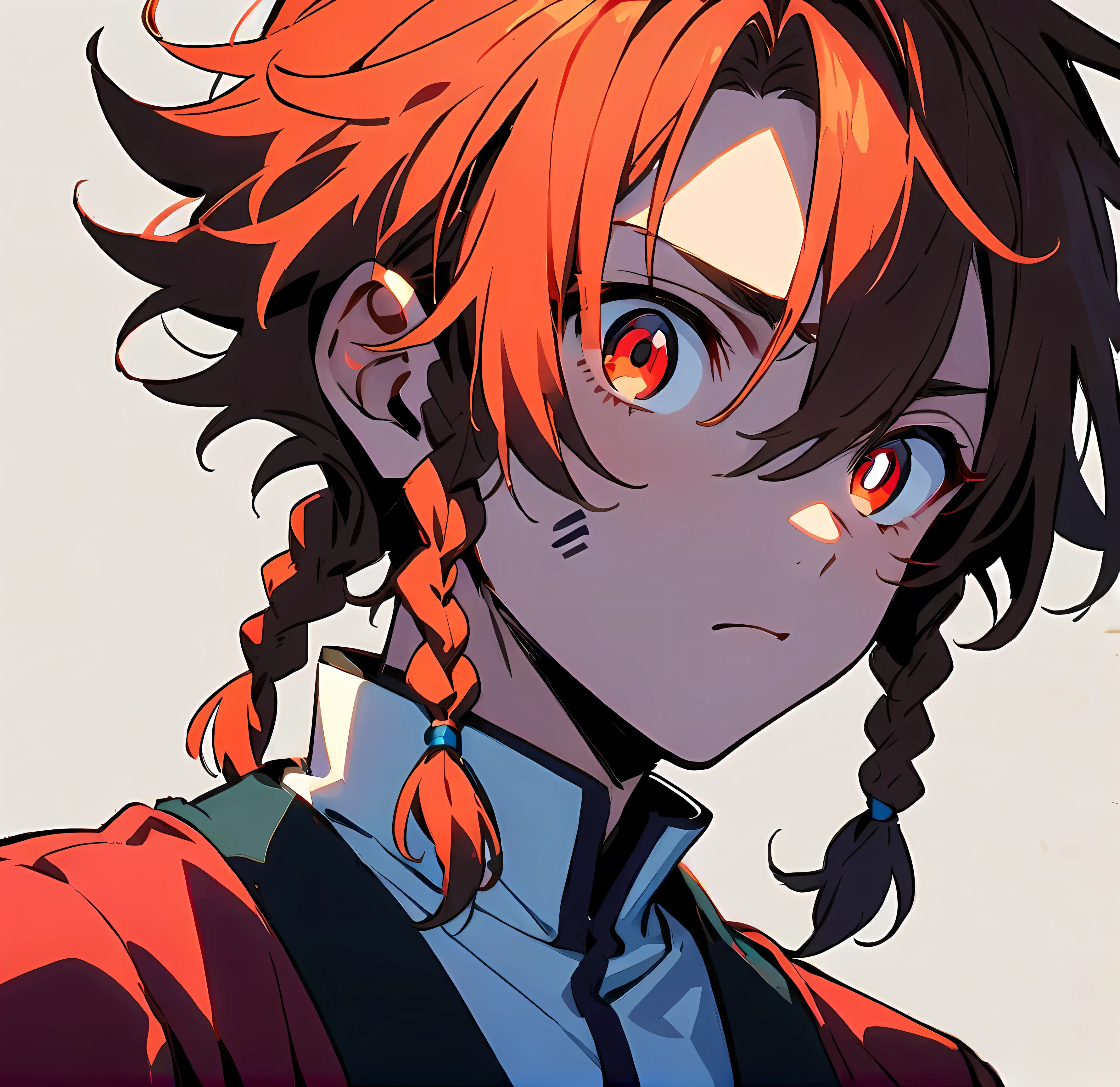 Boy with two braids sticking out of his head anime role-playing anime character  